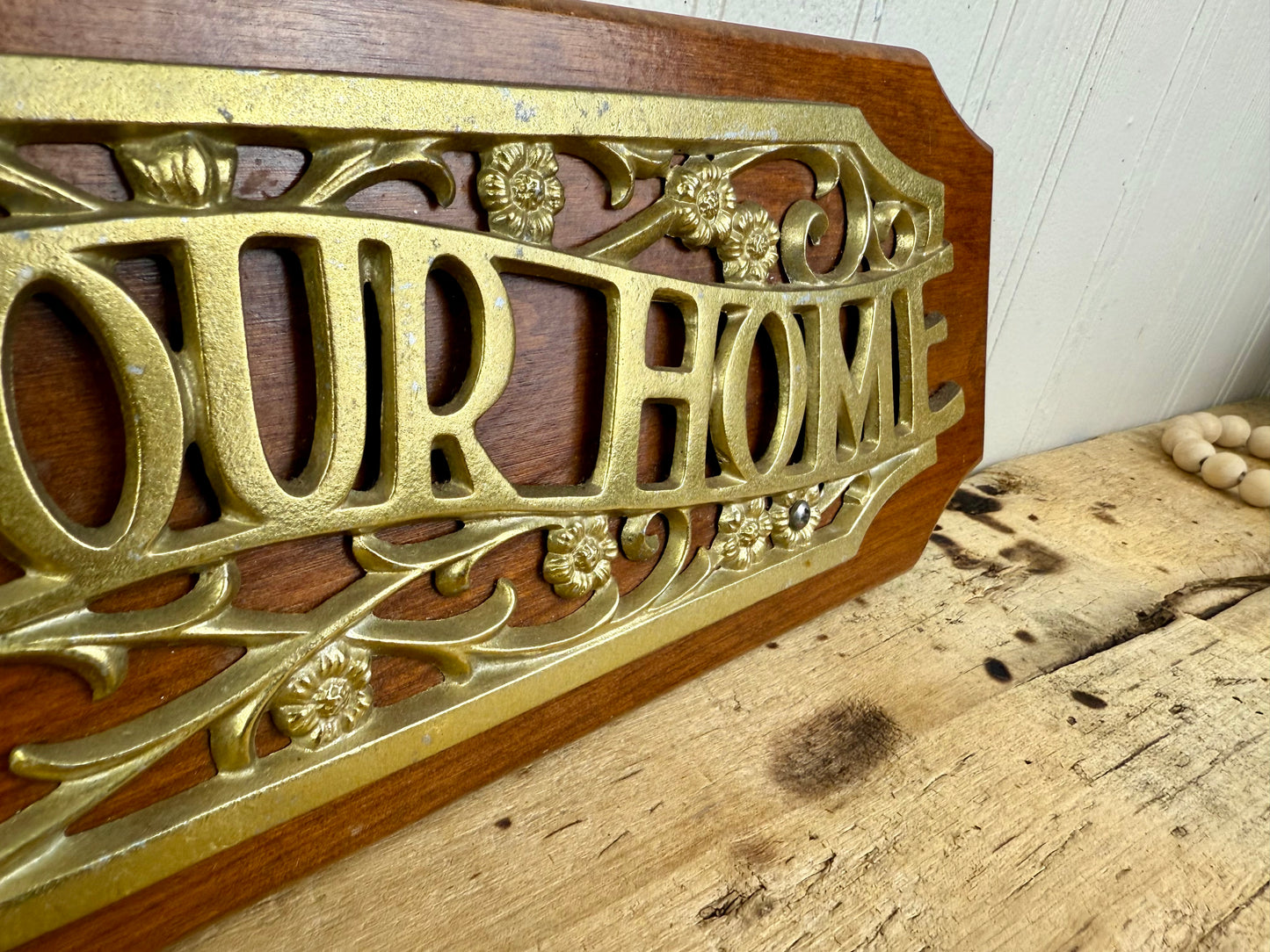 Vintage Wood & Metal "Bless Our Home" Wall Plaque