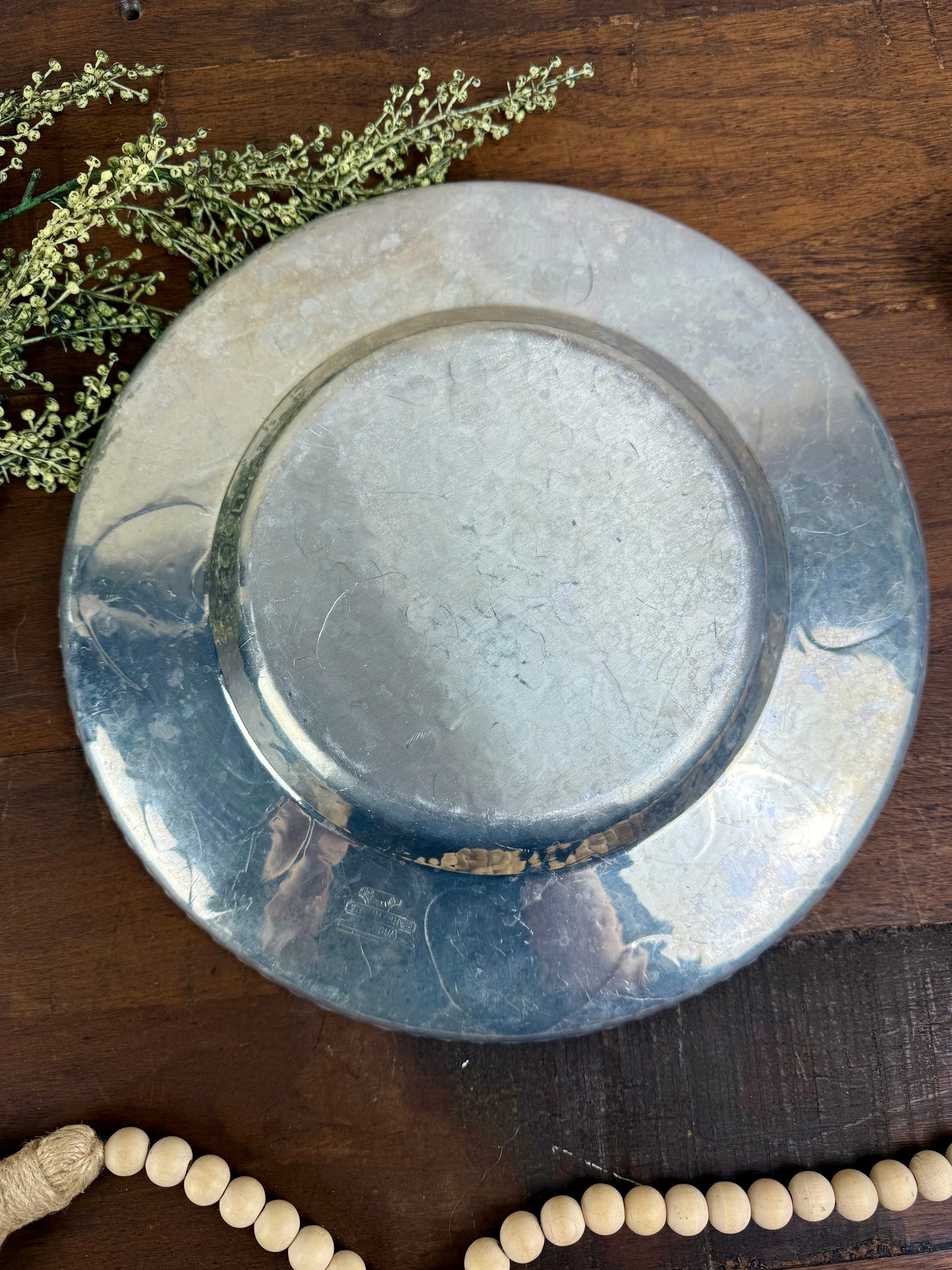 Vintage Wrought Aluminum Serving Tray with Etched Florals