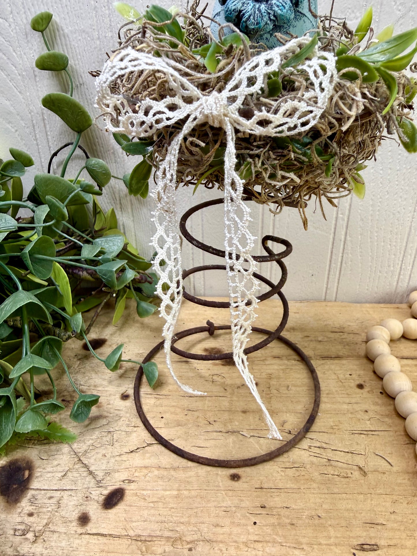 Handmade Rustic Bed Spring Nest with Baby Blue Egg