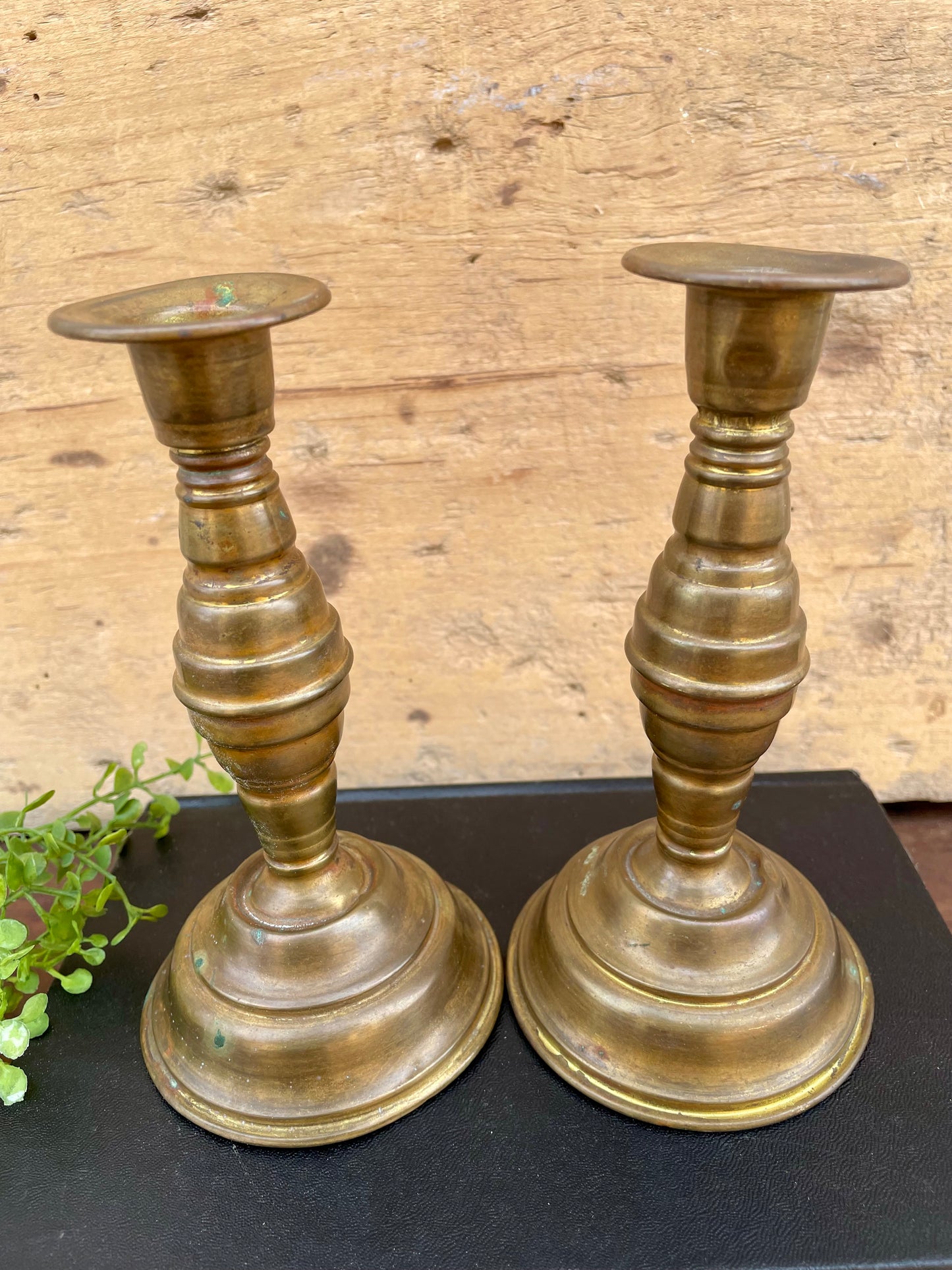 Vintage Set of Brass Candlesticks with Natural Patina