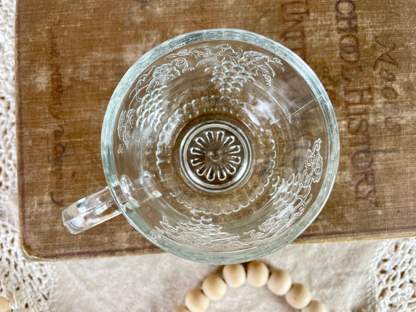 Vintage Anchor Hocking Clear Glass 8-Piece Snack Set with Grape Pattern