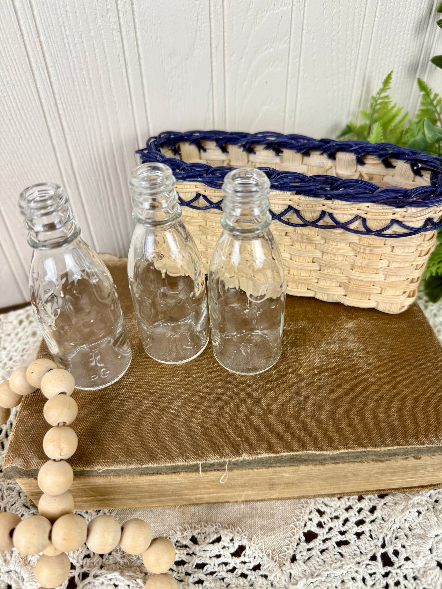 Vintage Miniature Basket With Glass Bottles