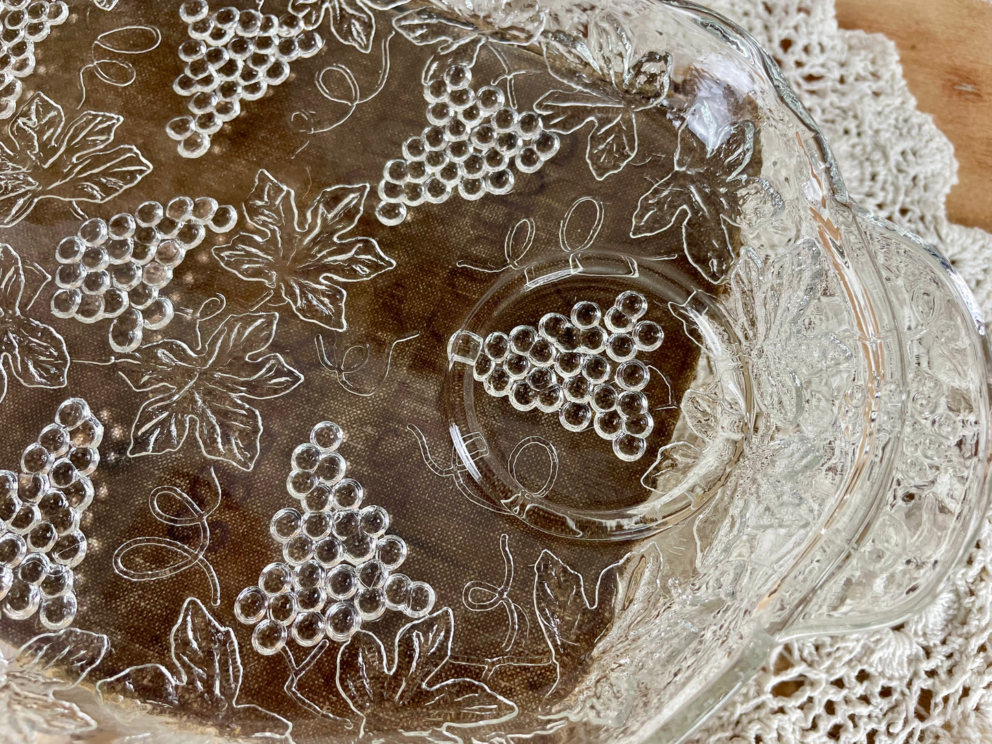 Vintage Anchor Hocking Clear Glass 8-Piece Snack Set with Grape Pattern