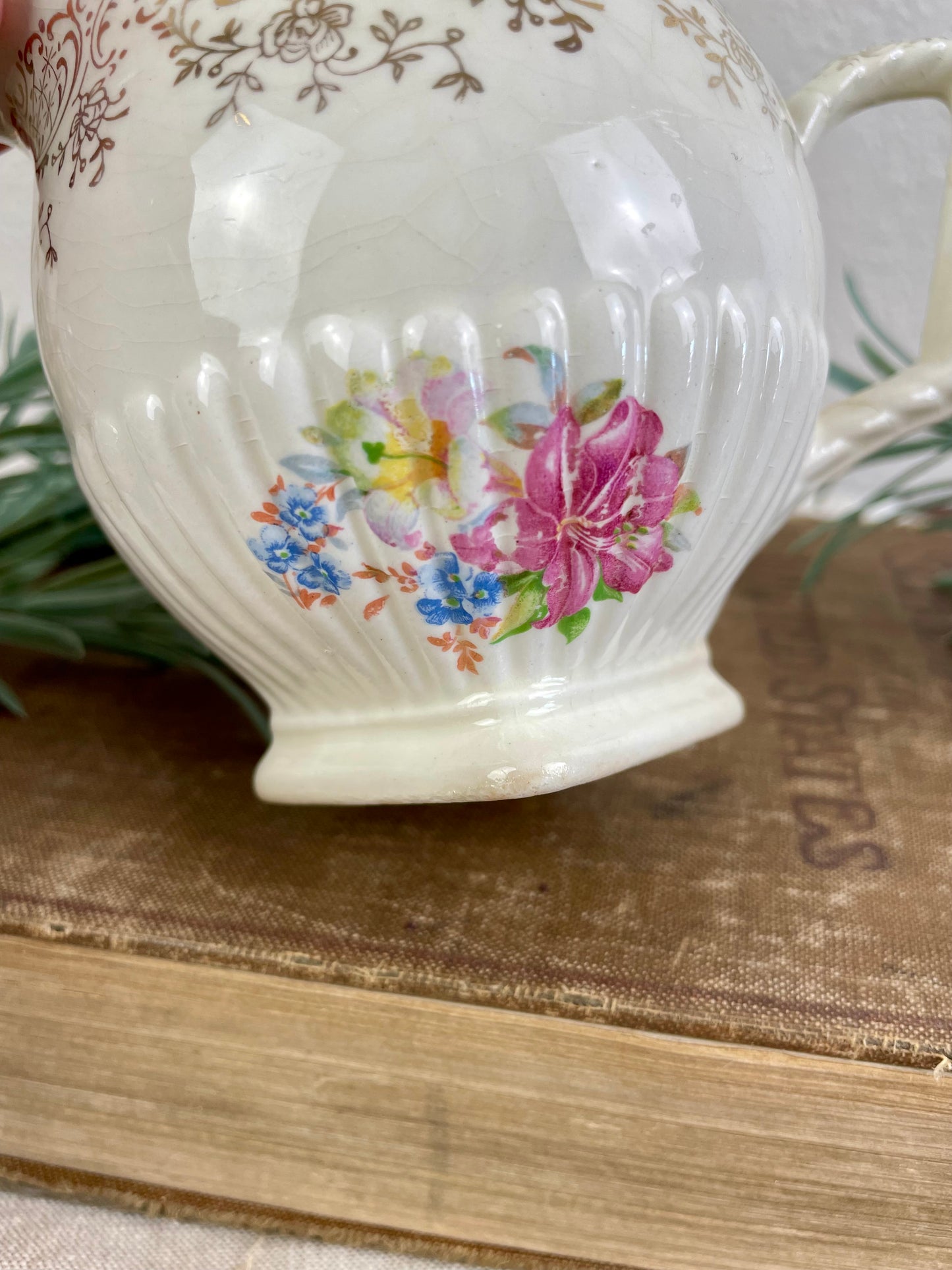 Vintage Porcelain China Creamer with Floral Pattern