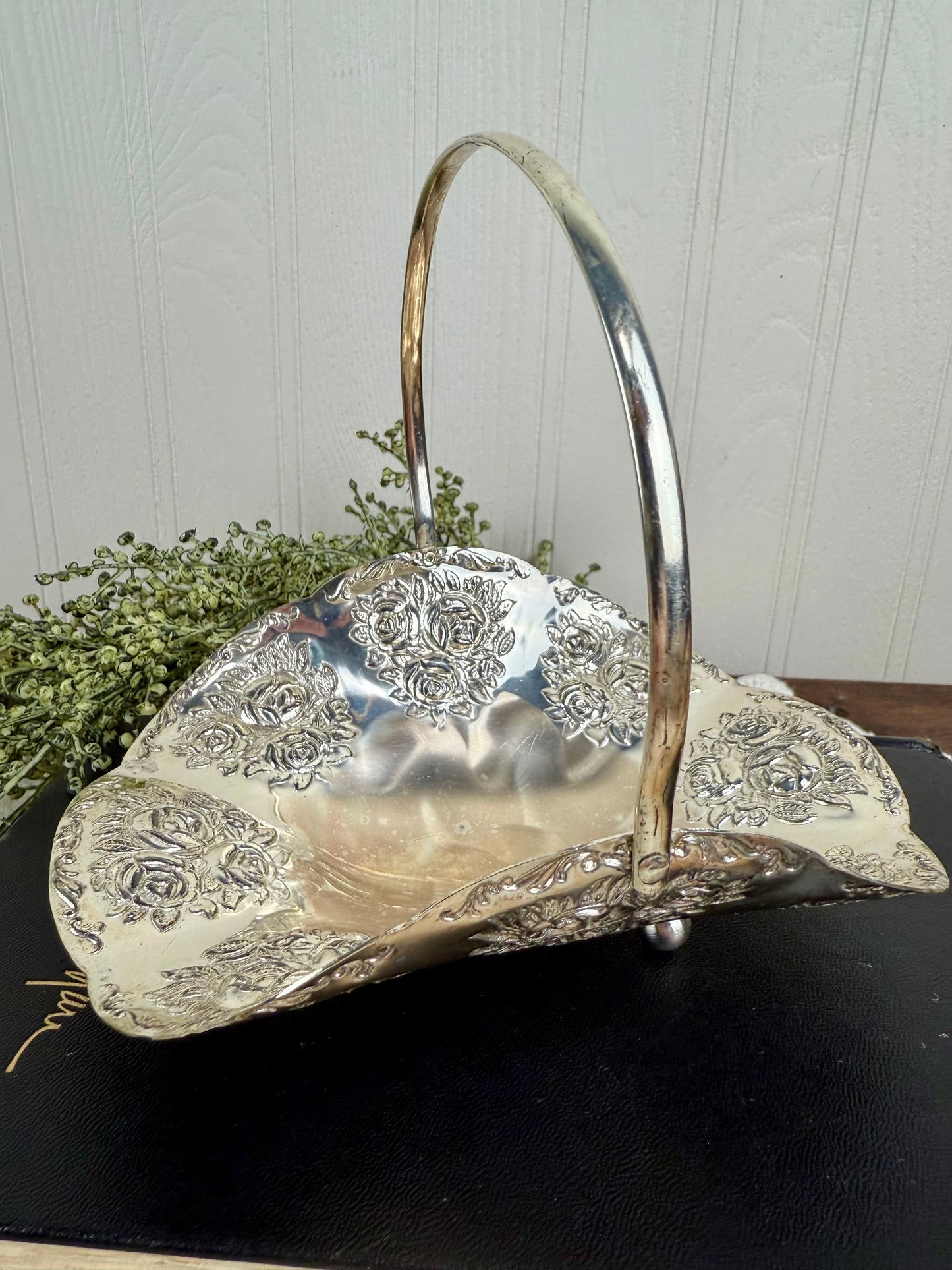 Vintage Silver Plated Candy Bon Bon Dish with Handle