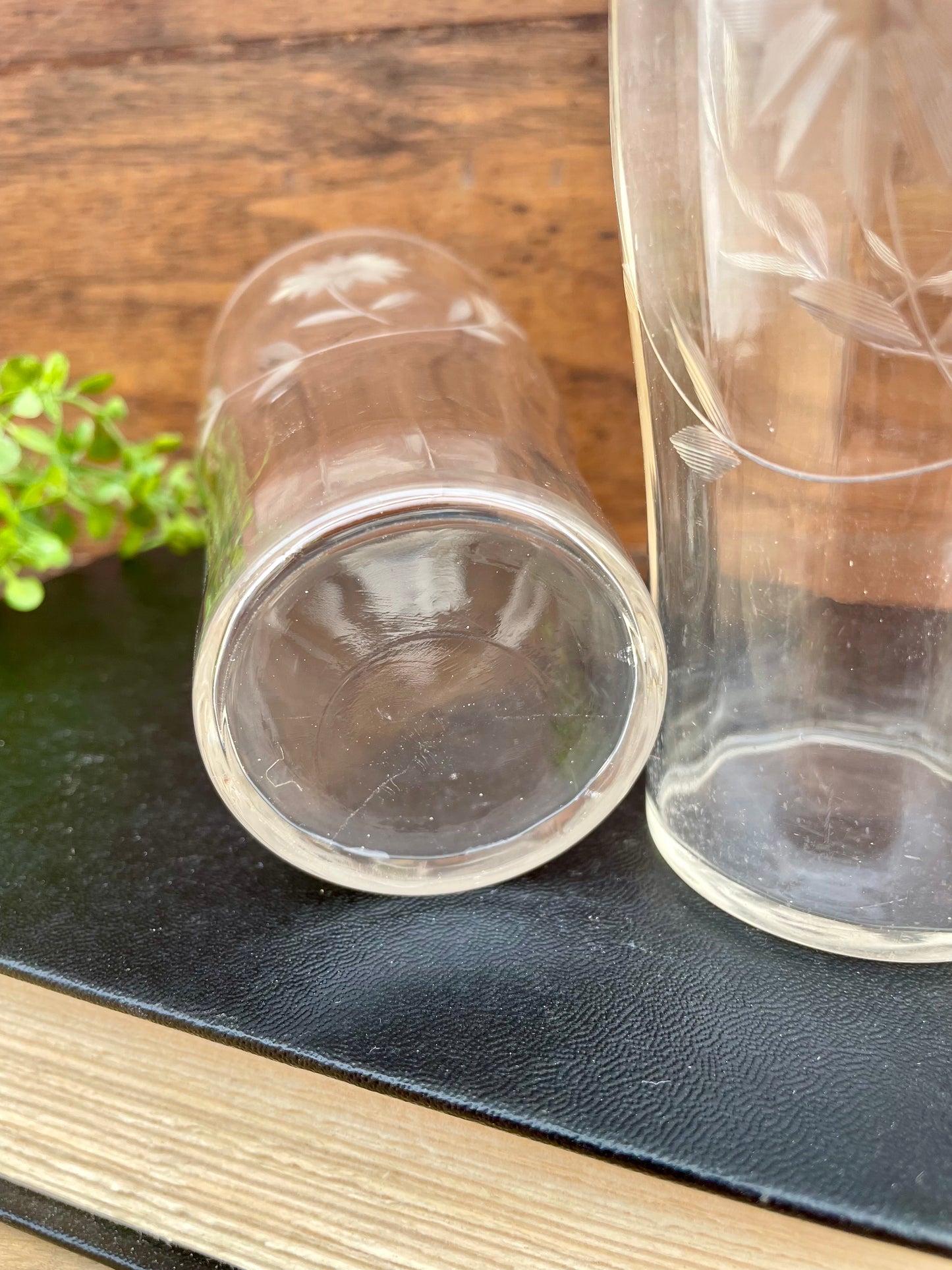 Vintage Drinking Glass Set with Etched Flowers