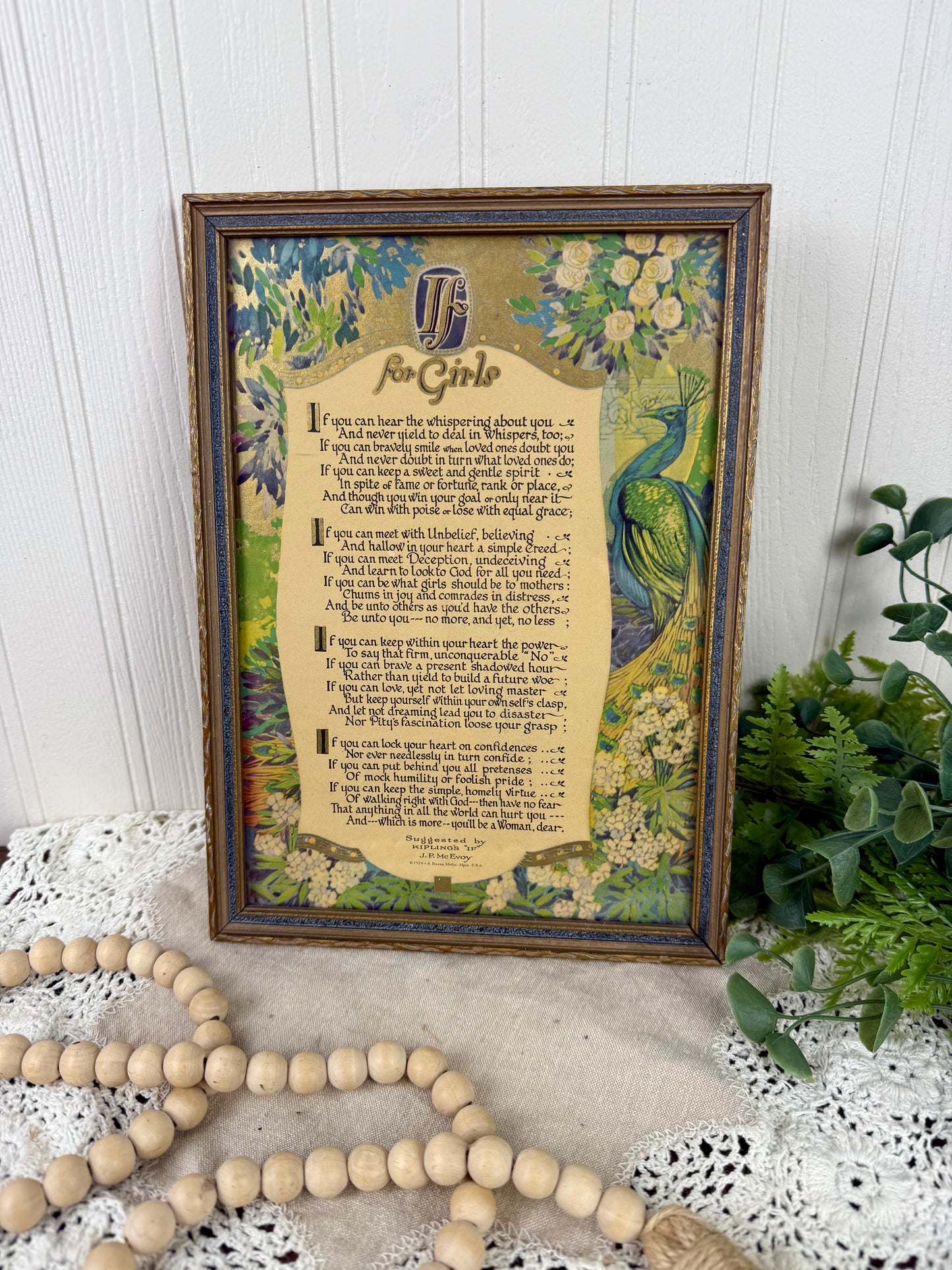 Vintage Framed Art Deco Print with “For Girls” Poem