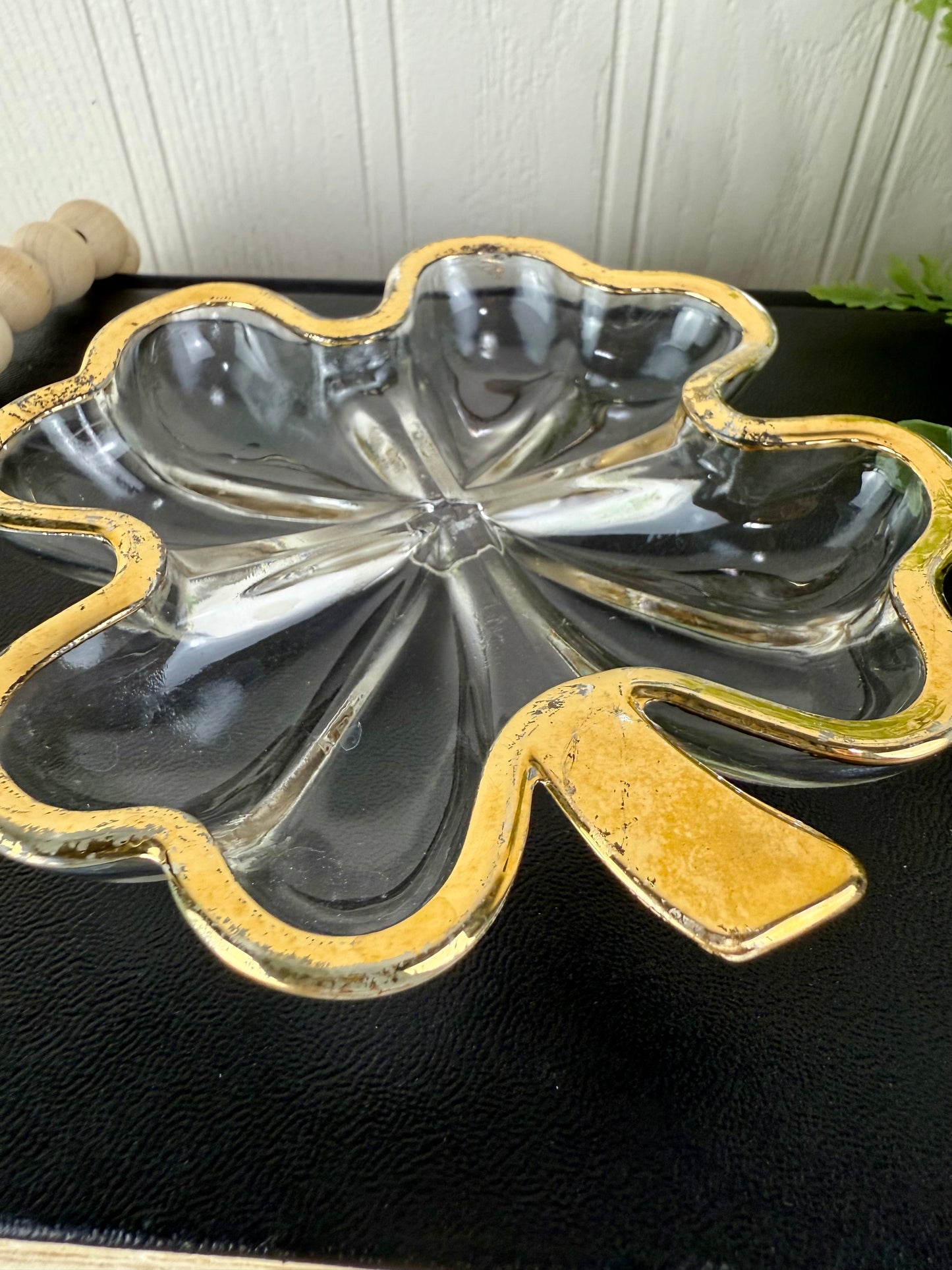 Vintage Jeannette Glass Four Leaf Clover Trinket Dish