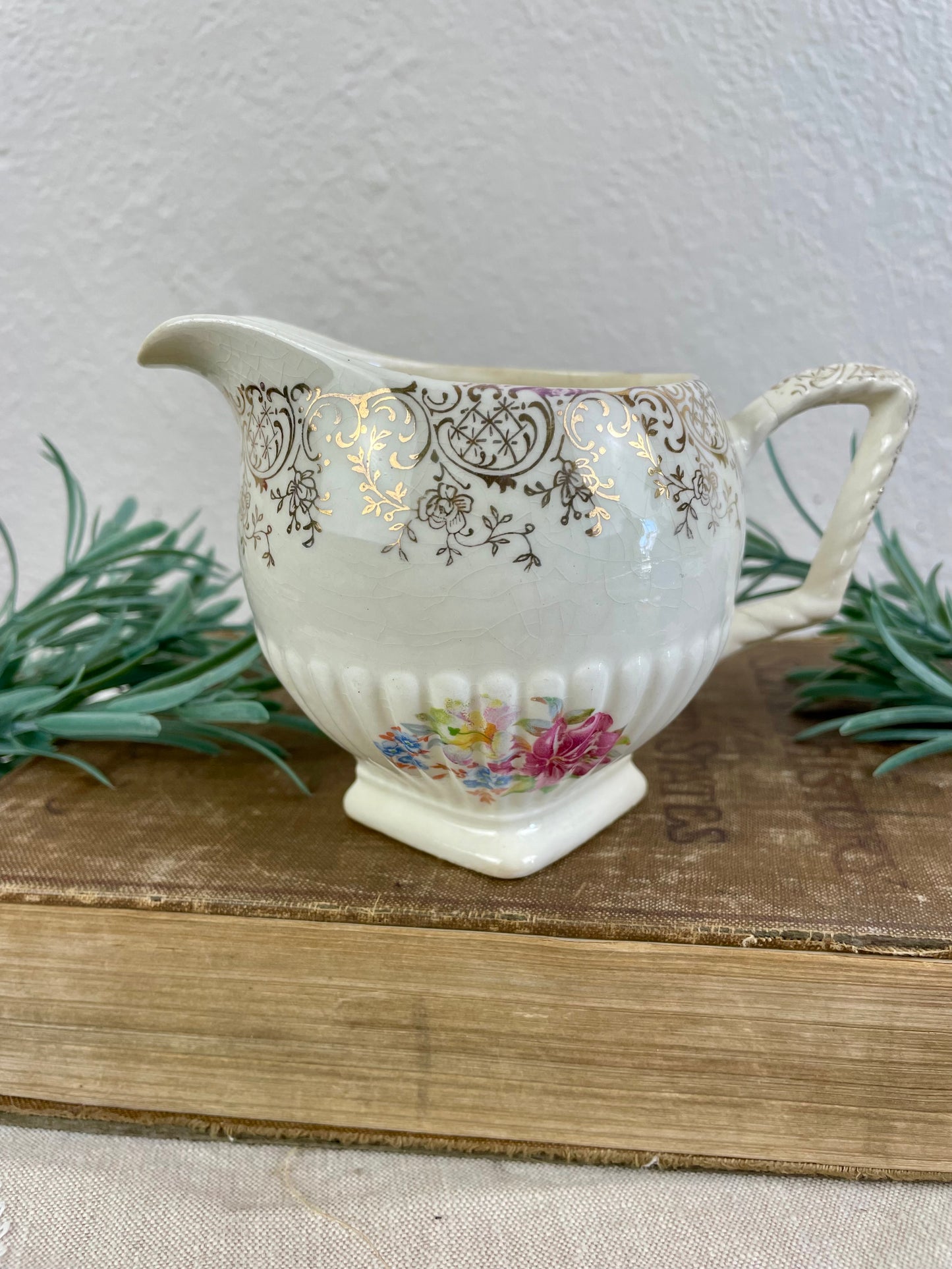 Vintage Porcelain China Creamer with Floral Pattern