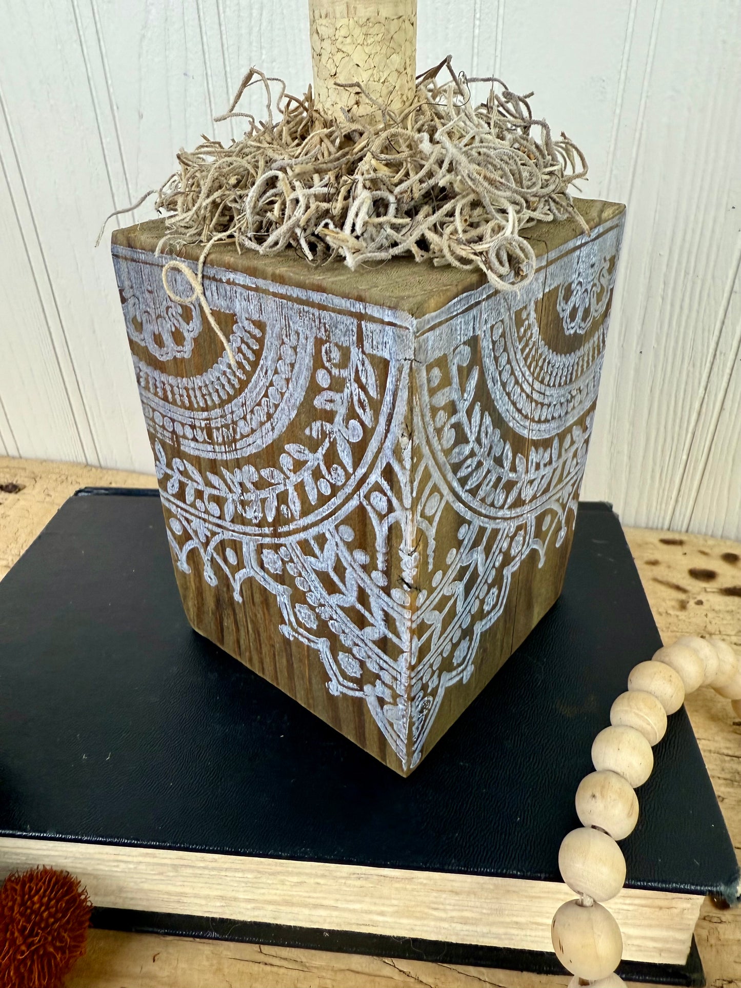 Handmade Reclaimed Wood Boho Block Pumpkin