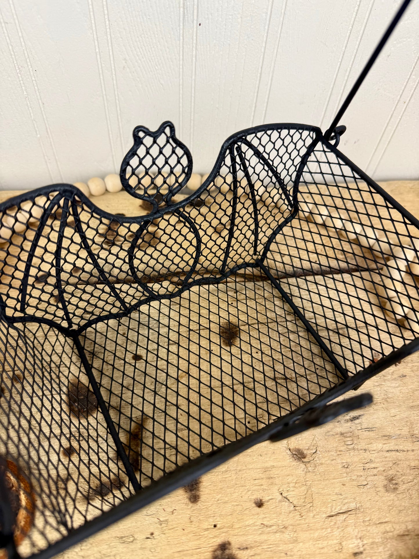 Vintage Metal Bat Basket with Handles