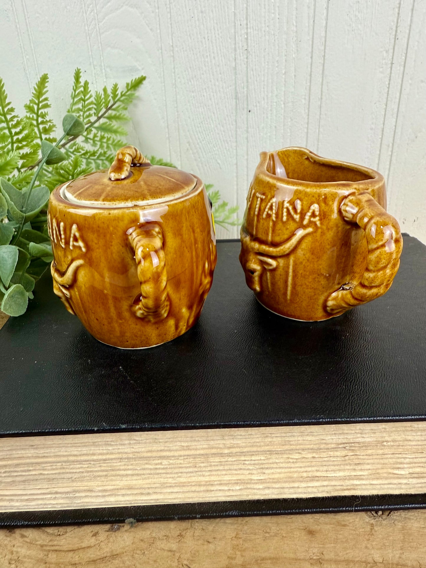 Vintage Porcelain Western Themed Sugar & Creamer Set