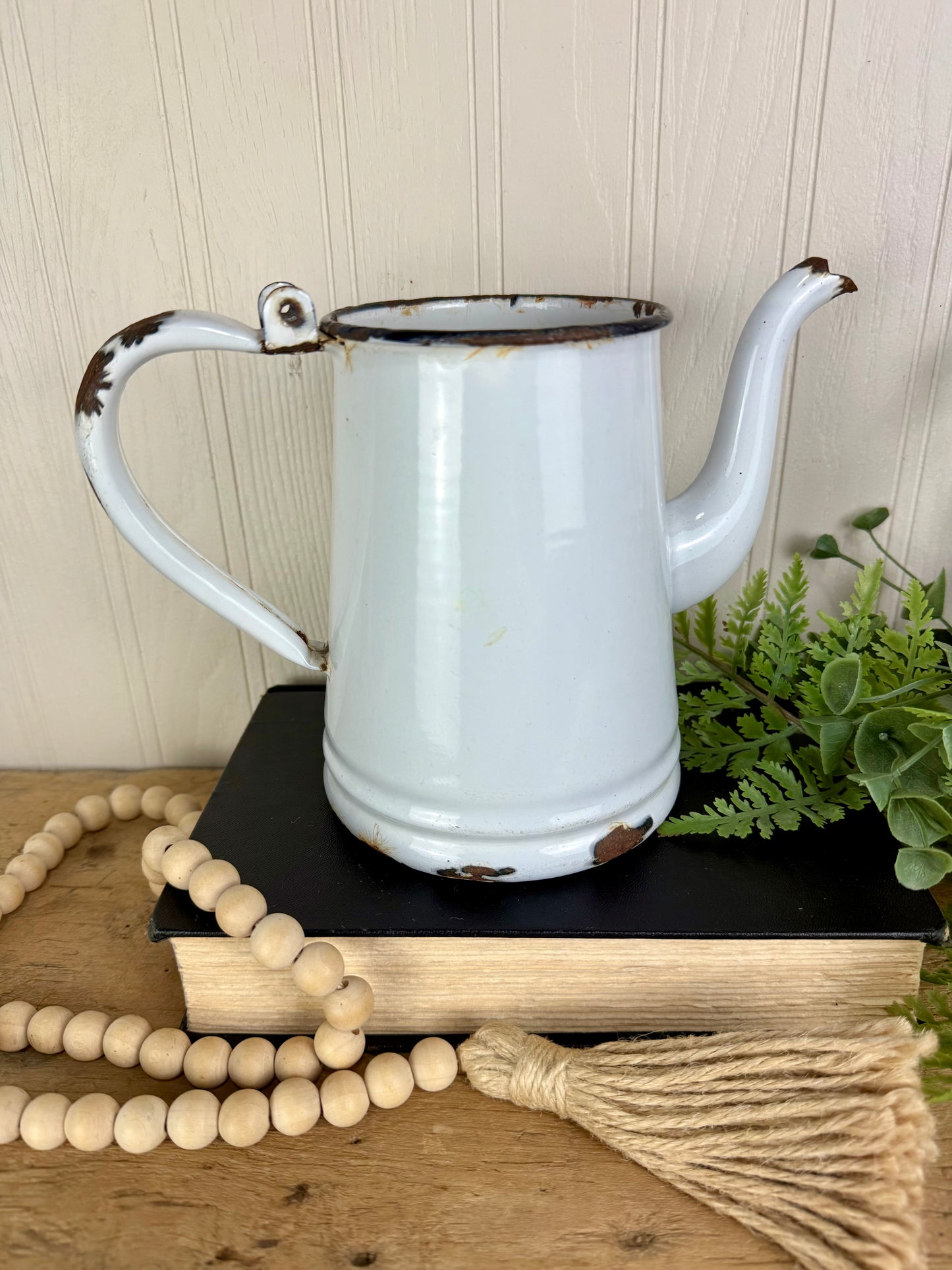 Vintage White & Black Enamel Coffee Pot
