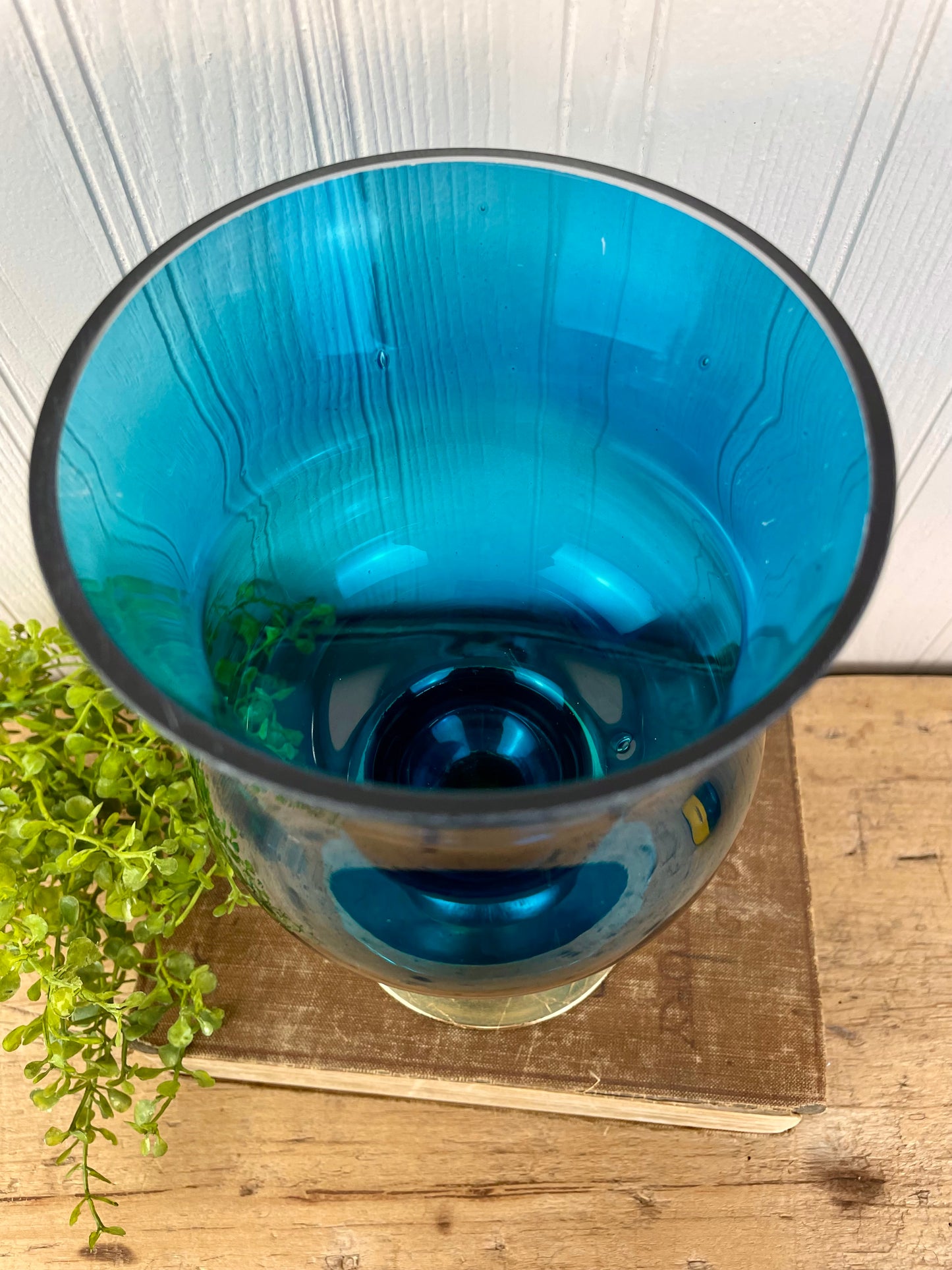 Blue Glass & Gold Base Candle Holder
