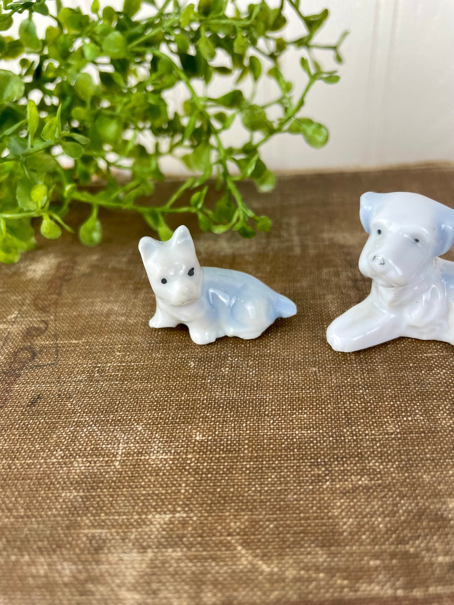 Vintage Set of Blue & White Porcelain Dogs