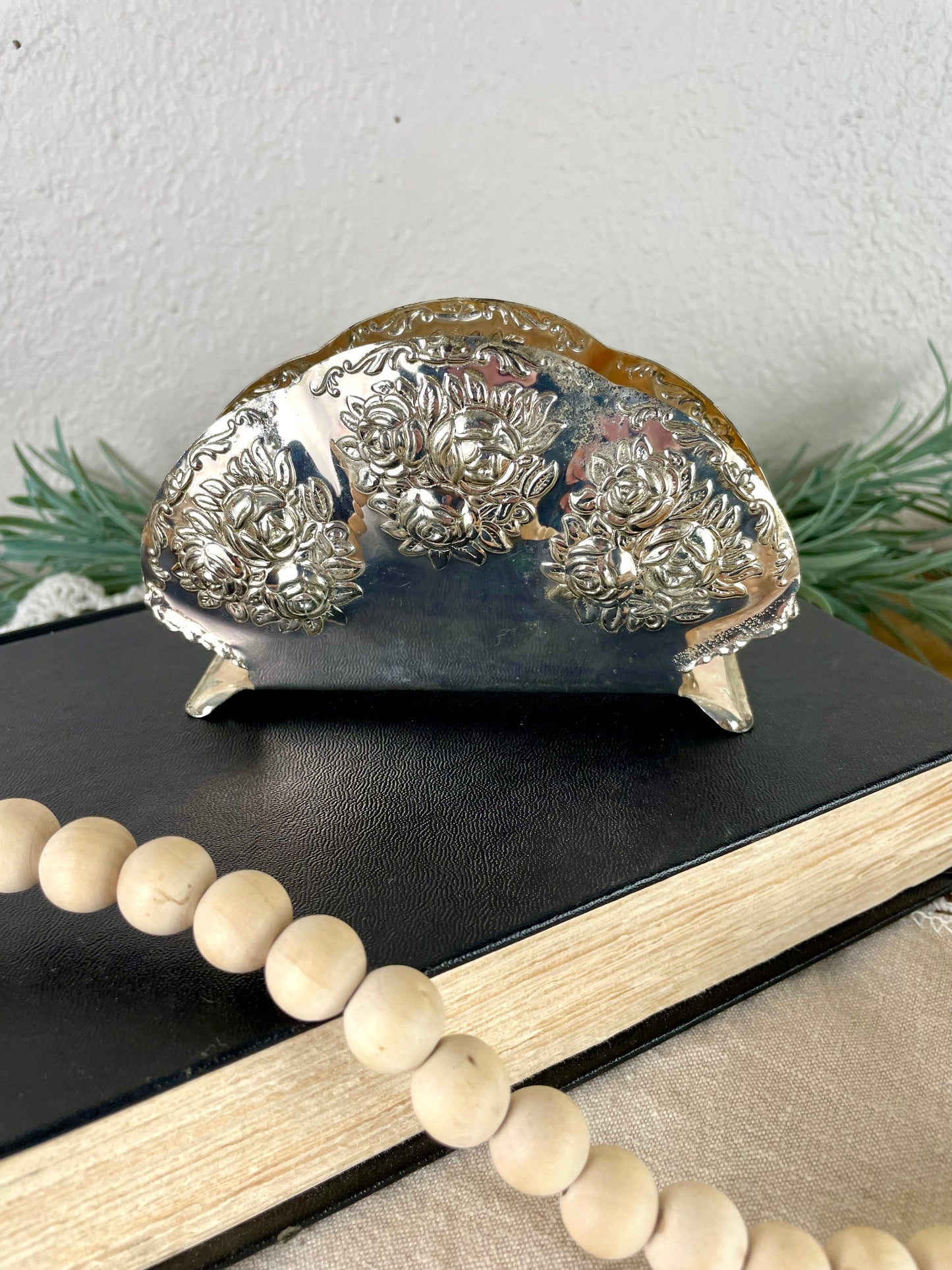 Vintage Silver-plated Napkin Holder with Roses