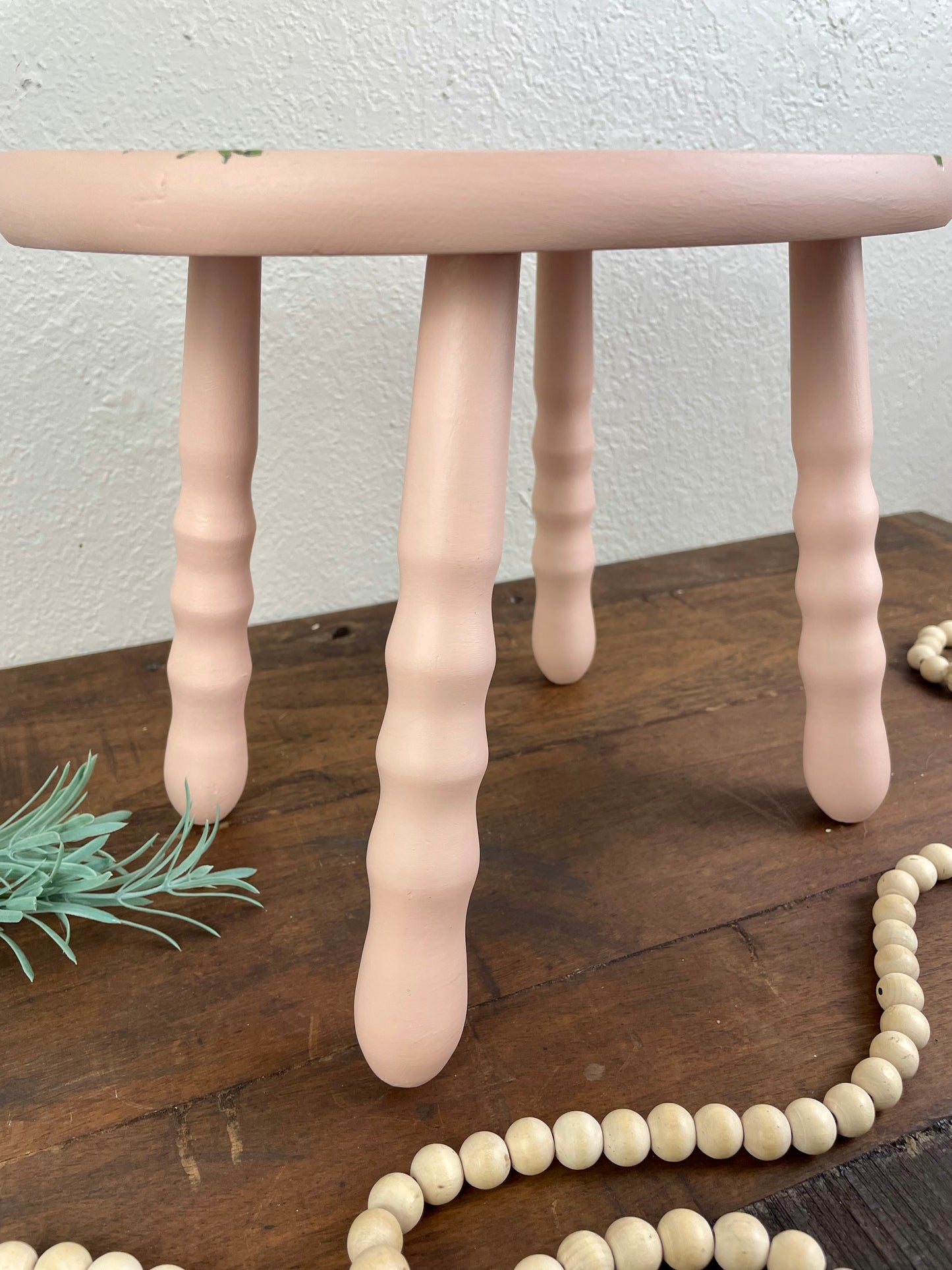 Painted Wooden Milk Stool with Floral Details