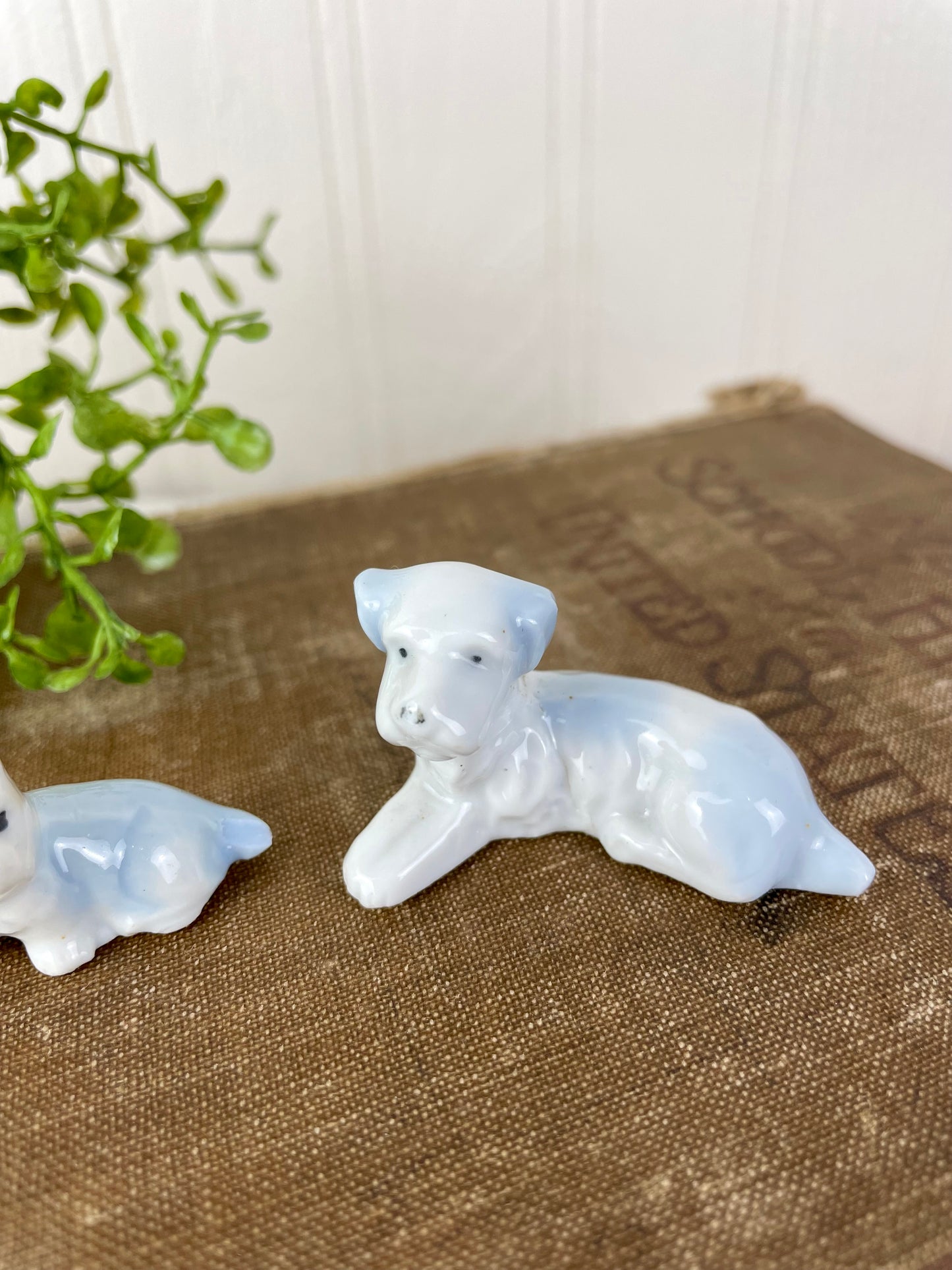 Vintage Set of Blue & White Porcelain Dogs