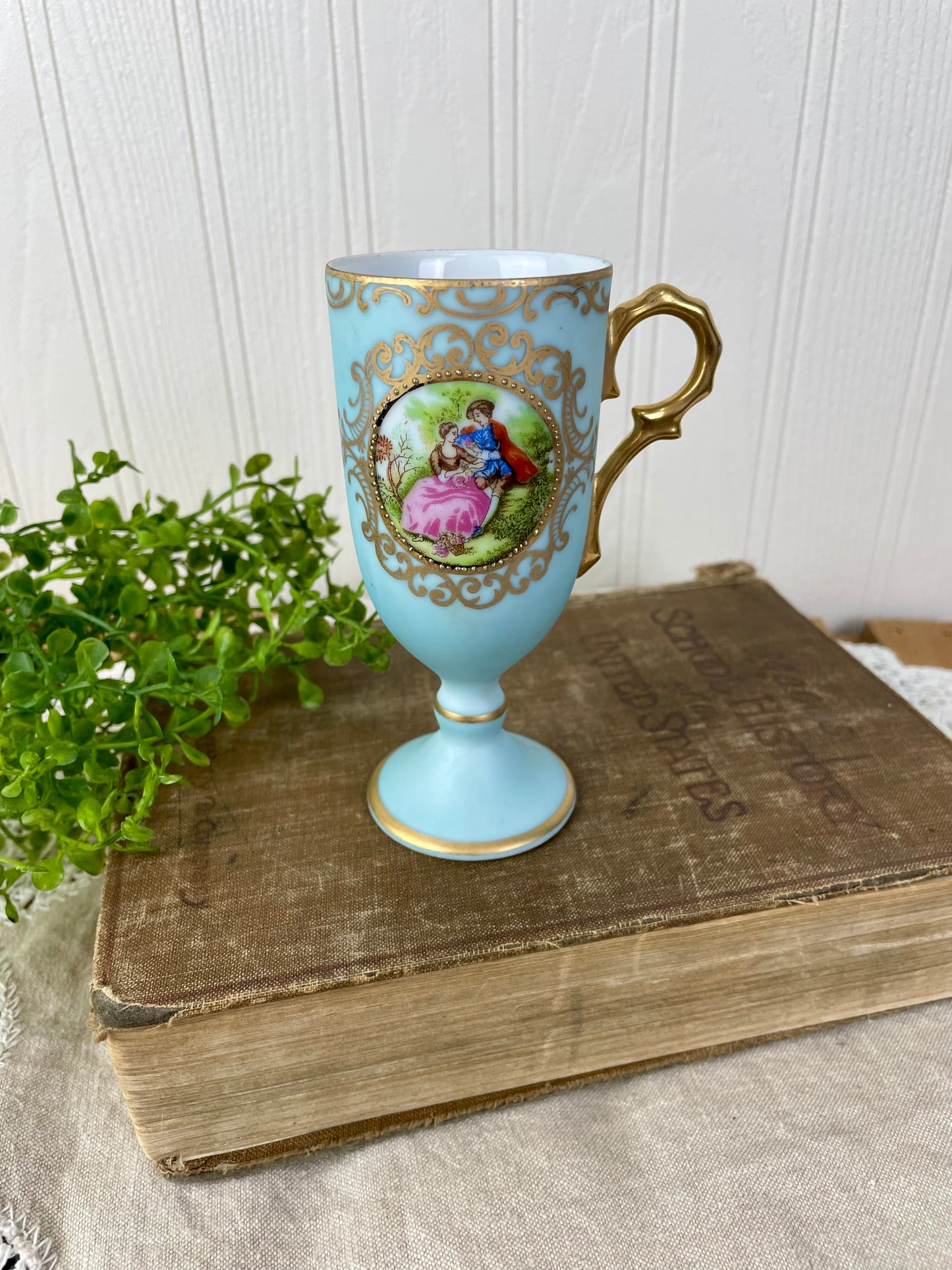 Vintage Lefton Pedestal Teacup with Victorian Couple