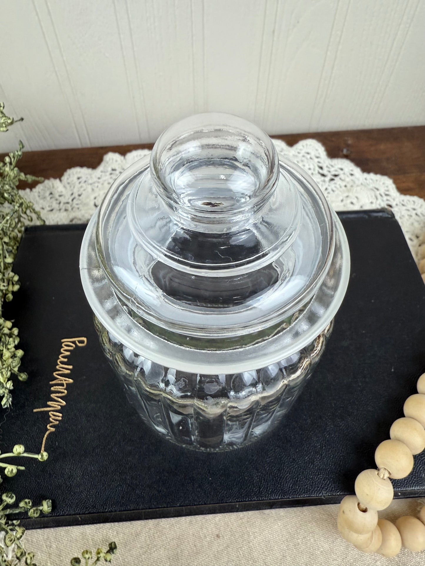 Vintage Ribbed Glass Small Canister