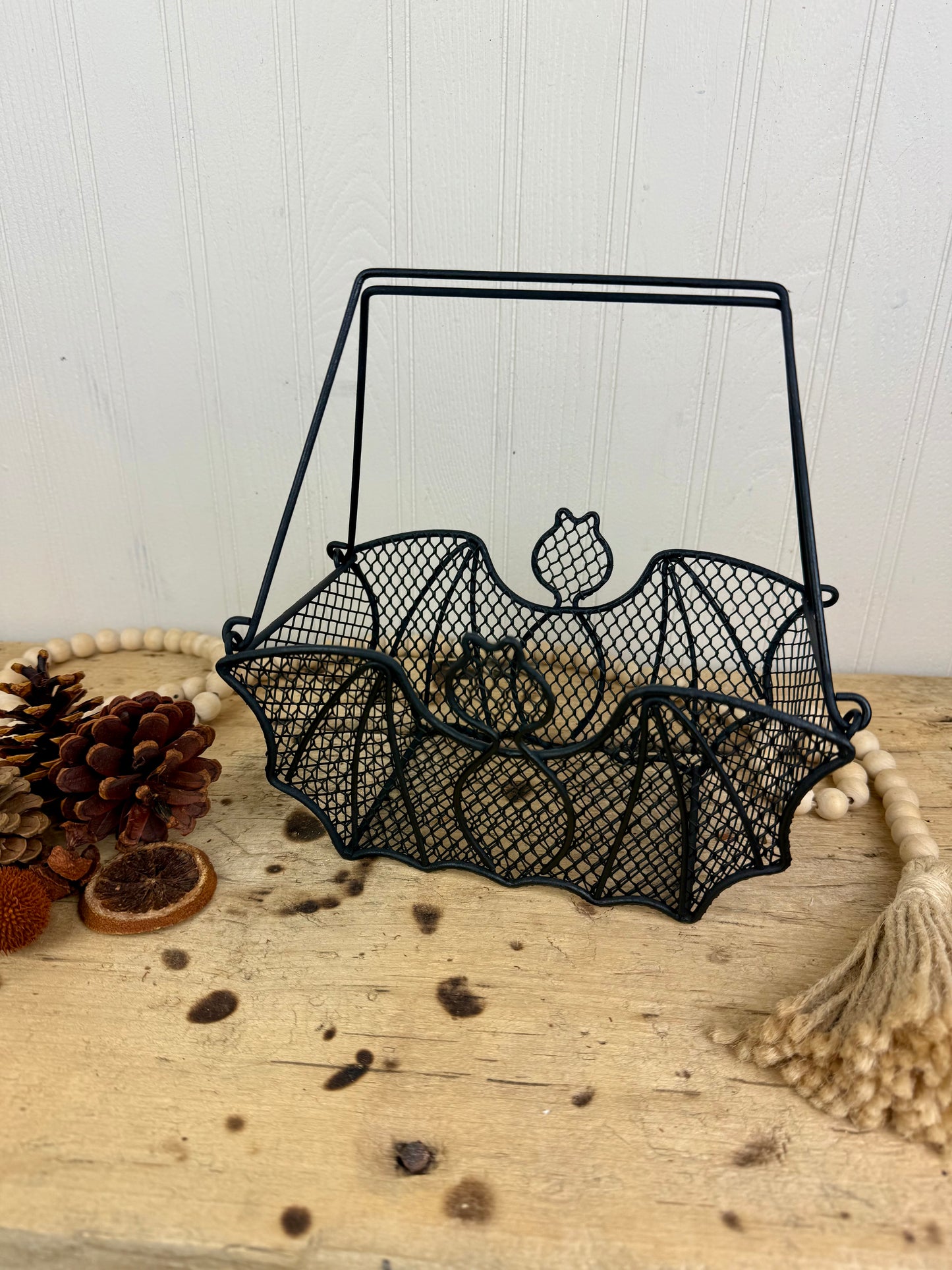Vintage Metal Bat Basket with Handles