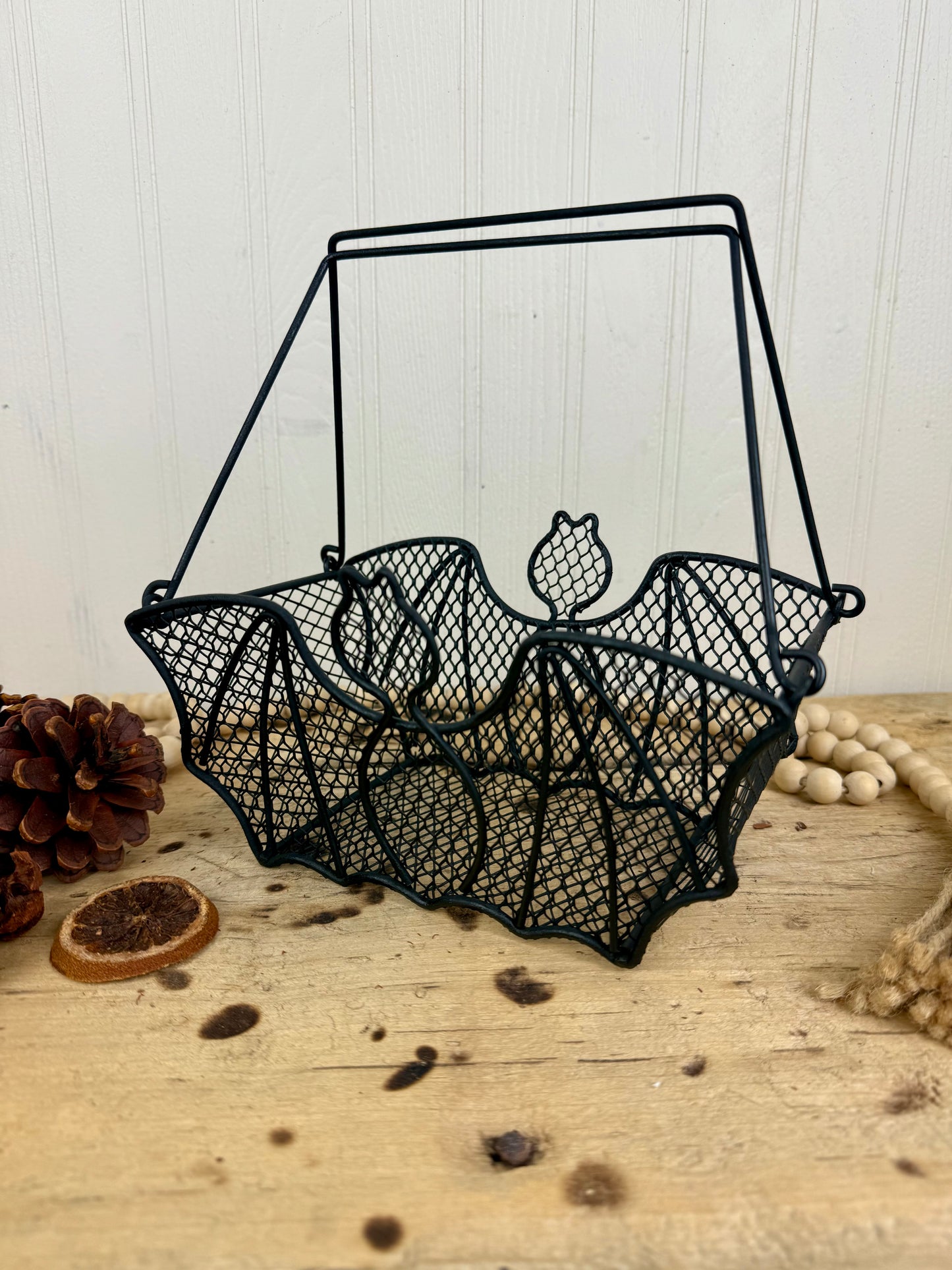 Vintage Metal Bat Basket with Handles