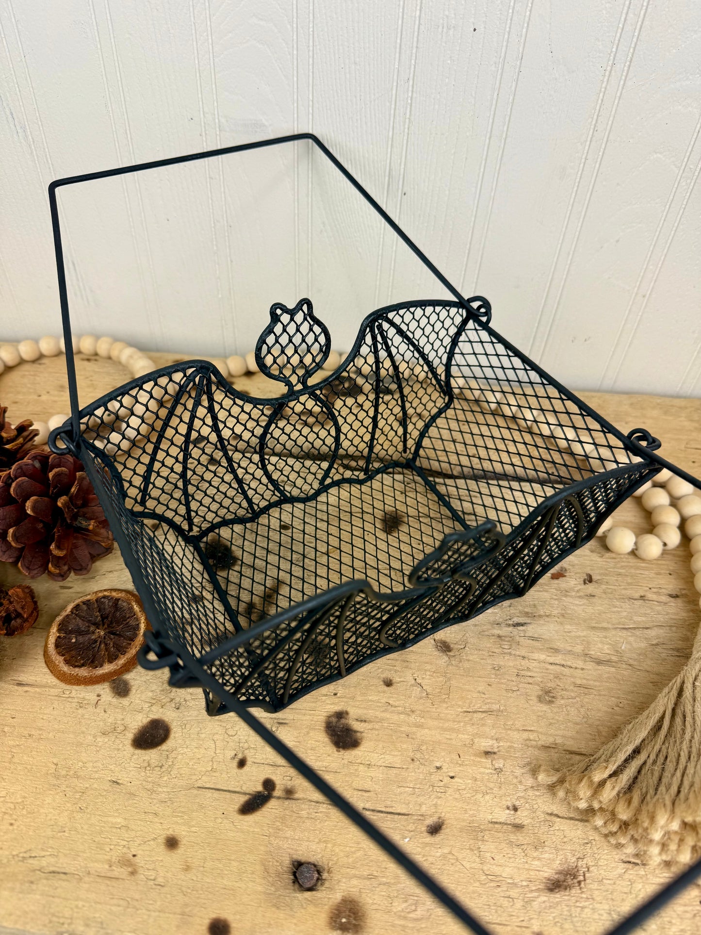 Vintage Metal Bat Basket with Handles