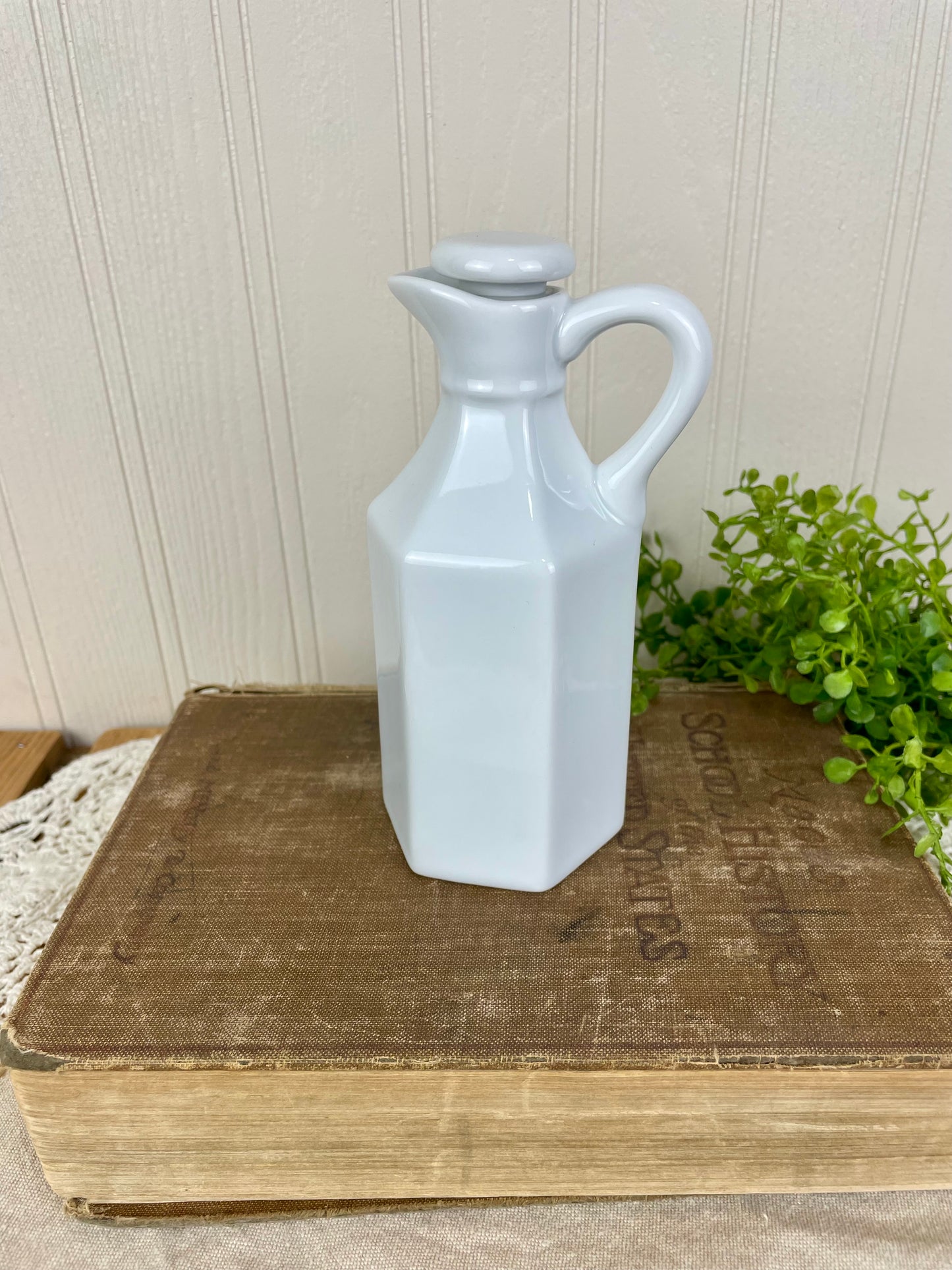 Vintage White Porcelain Cruet with Stopper