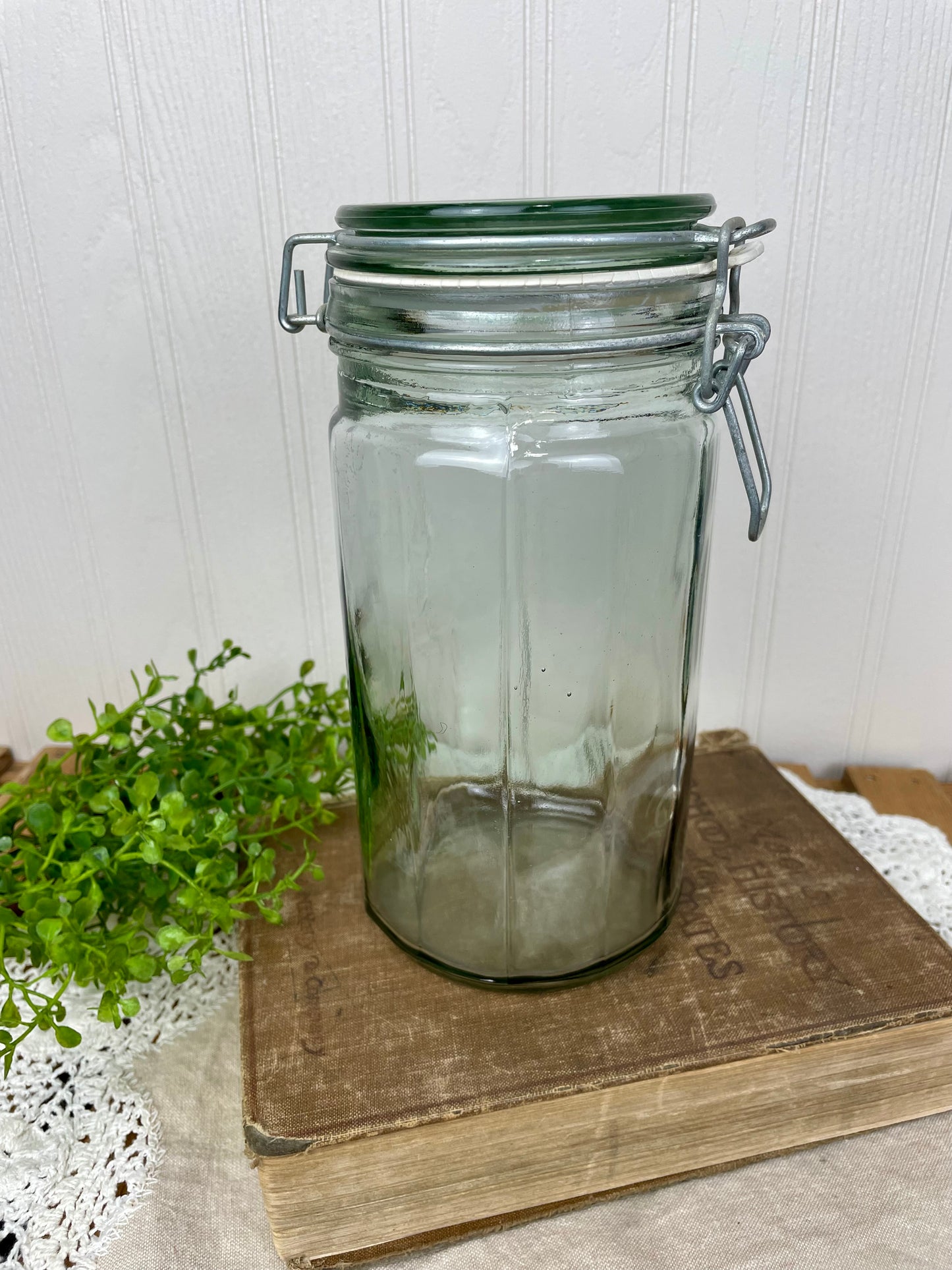 Vintage Tinted Glass Storage Jar with Clasp