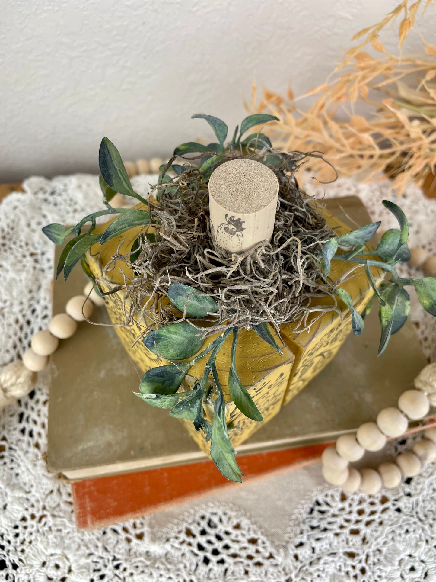 Handmade Reclaimed Wood Yellow Block Pumpkin