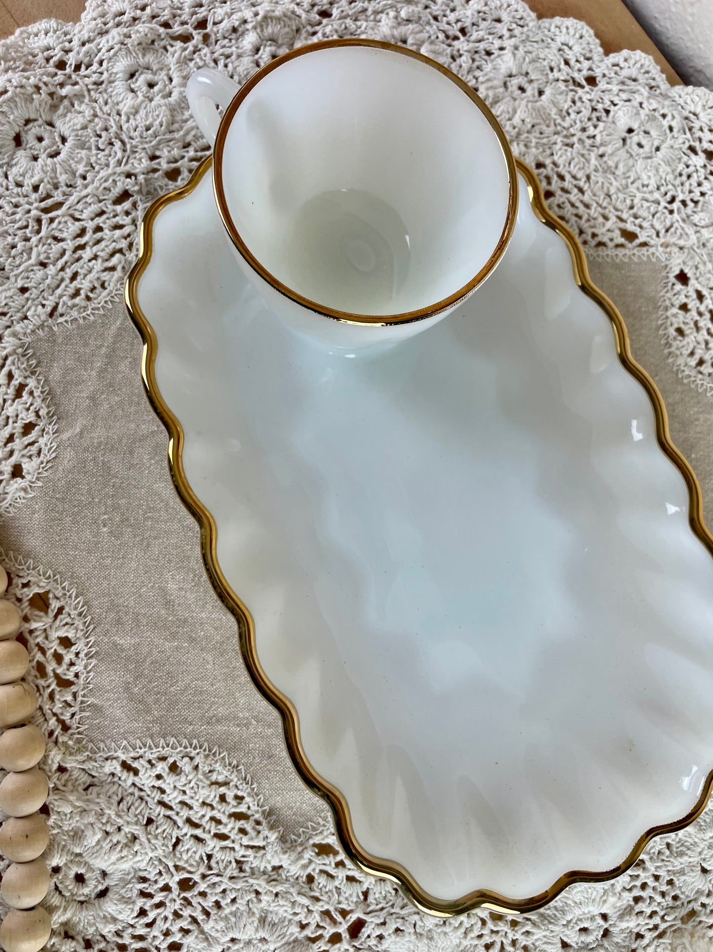 Vintage Anchor Hocking White Milk Glass 8-Piece Snack Set