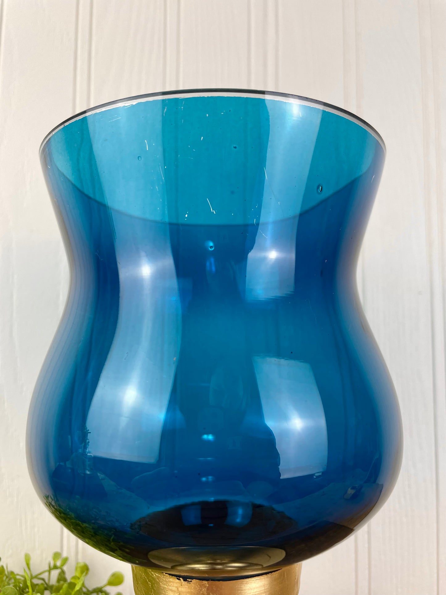 Blue Glass & Gold Base Candle Holder