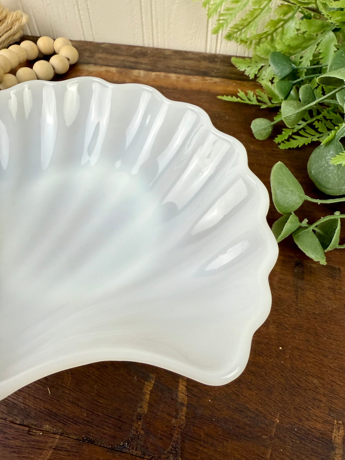 Vintage Milk Glass Seashell Trinket Dish