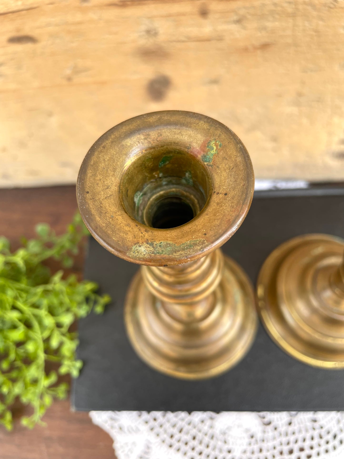 Vintage Set of Brass Candlesticks with Natural Patina