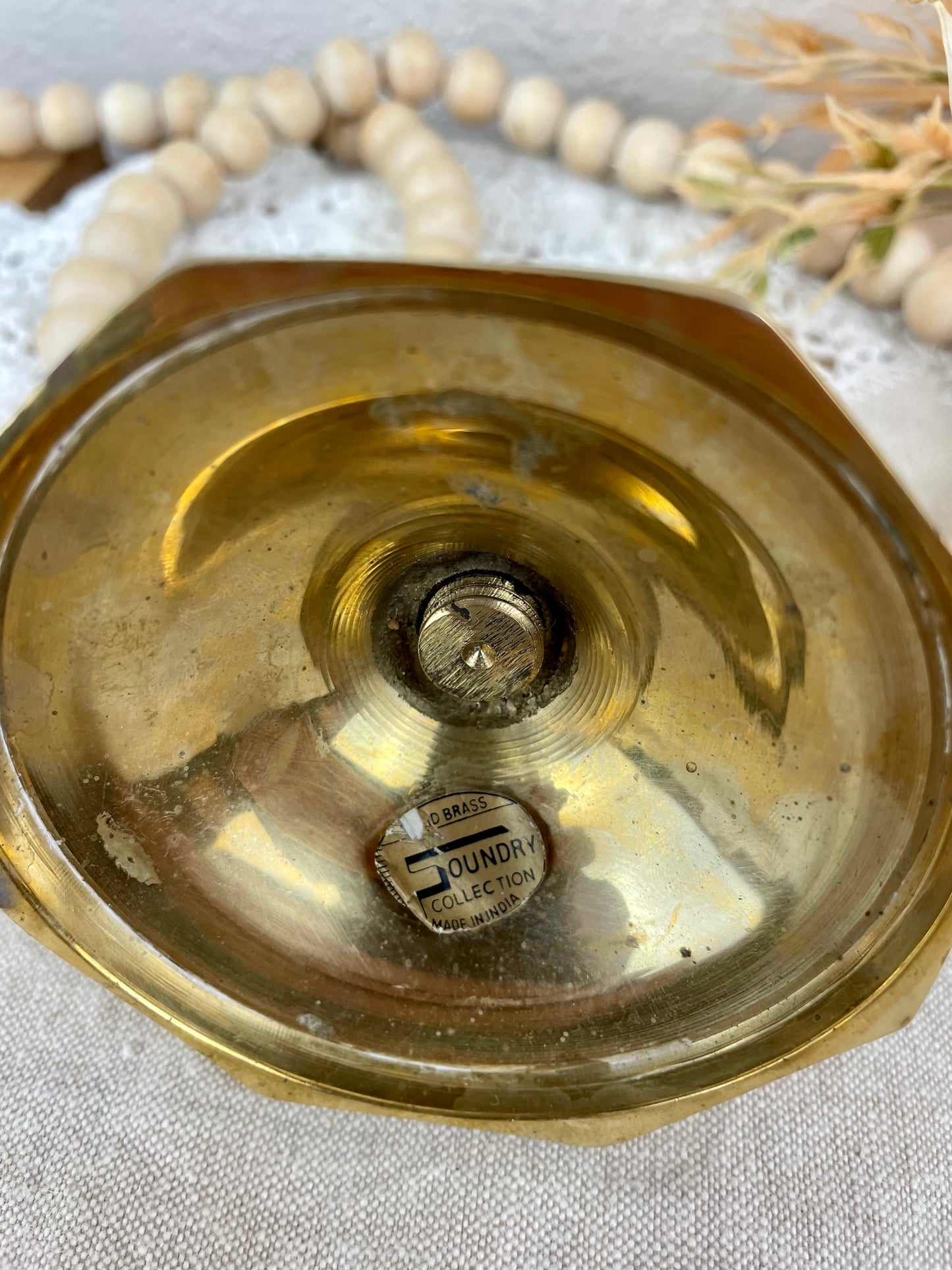 Vintage Octagon Small Brass Candlestick