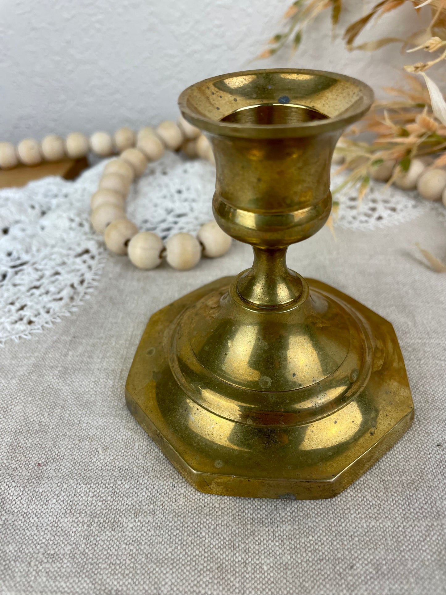 Vintage Octagon Small Brass Candlestick