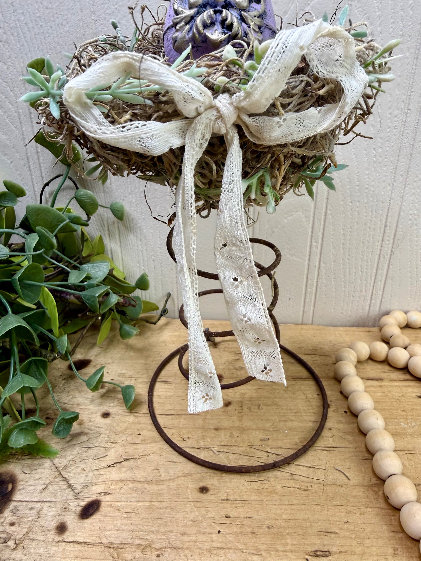 Handmade Rustic Bed Spring Nest with Light Purple Egg