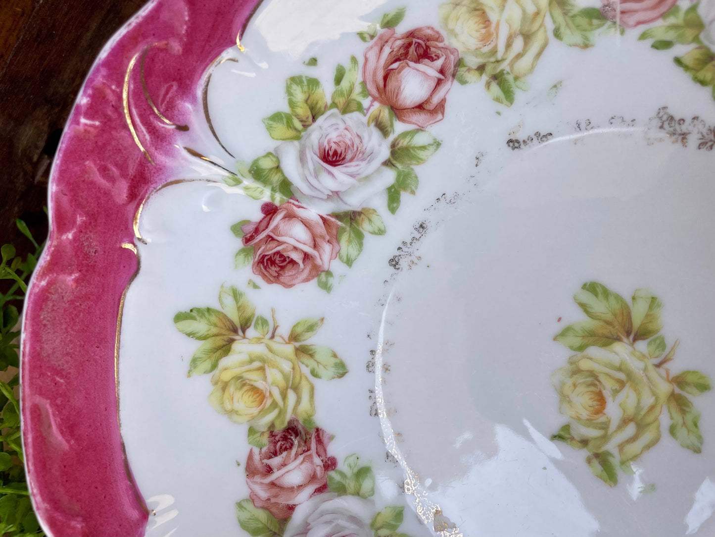 Vintage German Porcelain Serving Bowl with Roses