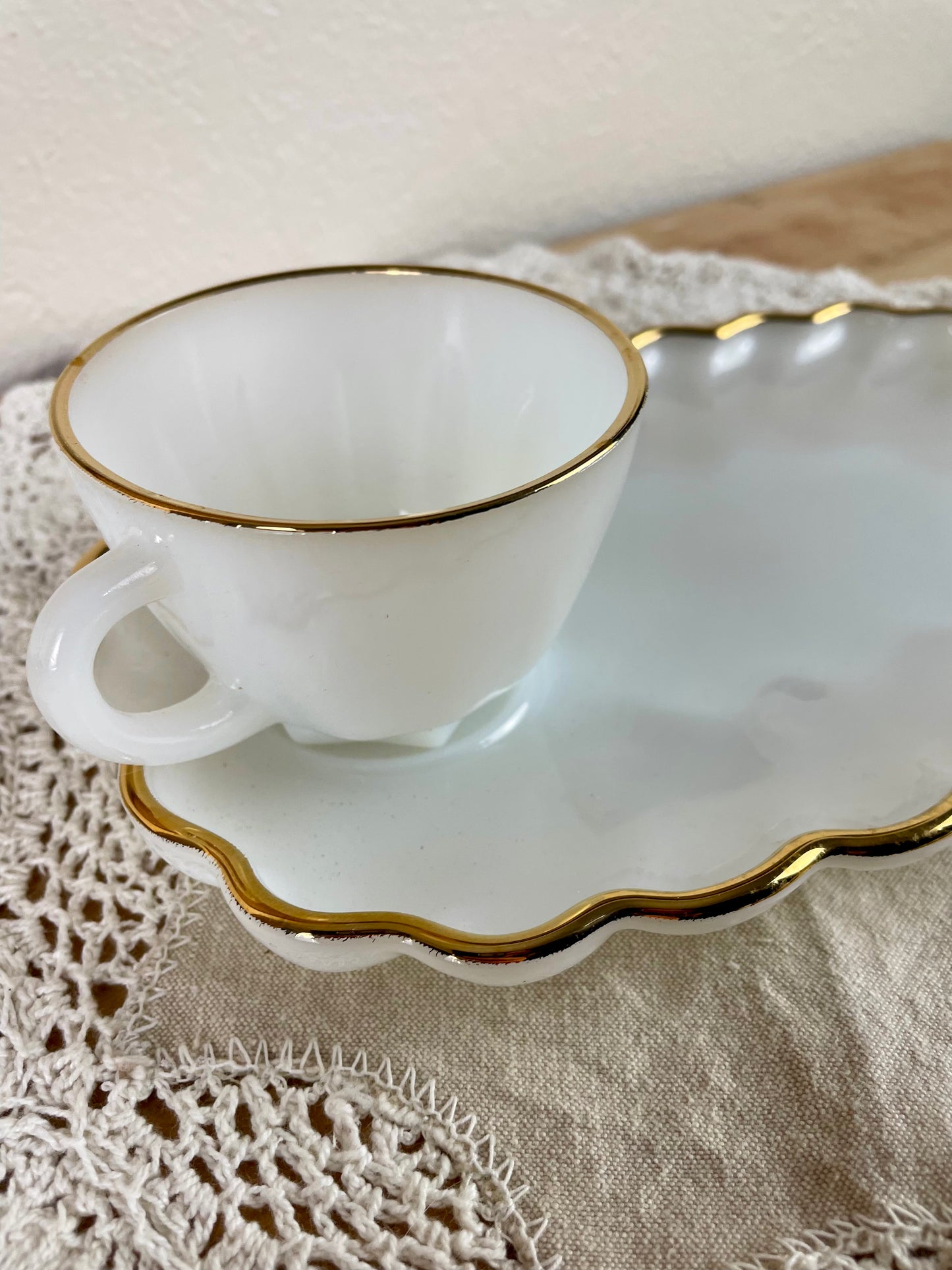 Vintage Anchor Hocking White Milk Glass 8-Piece Snack Set