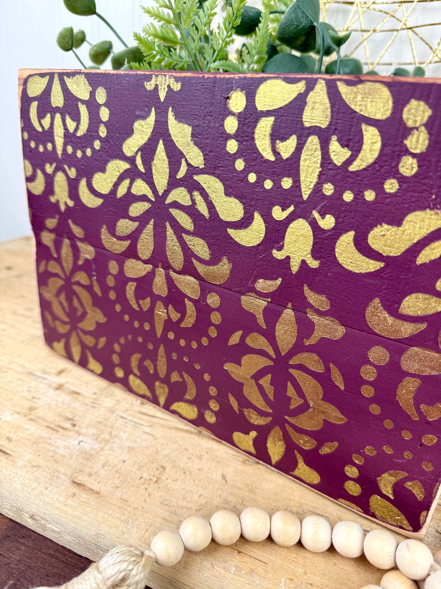 Handmade Reclaimed Wood Purple Box with Gold Details