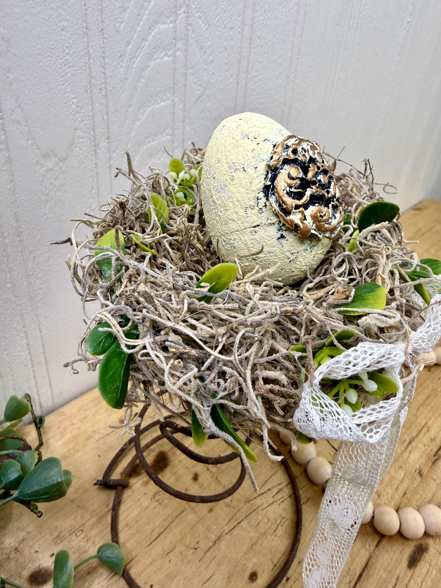 Handmade Rustic Bed Spring Nest with Yellow Egg