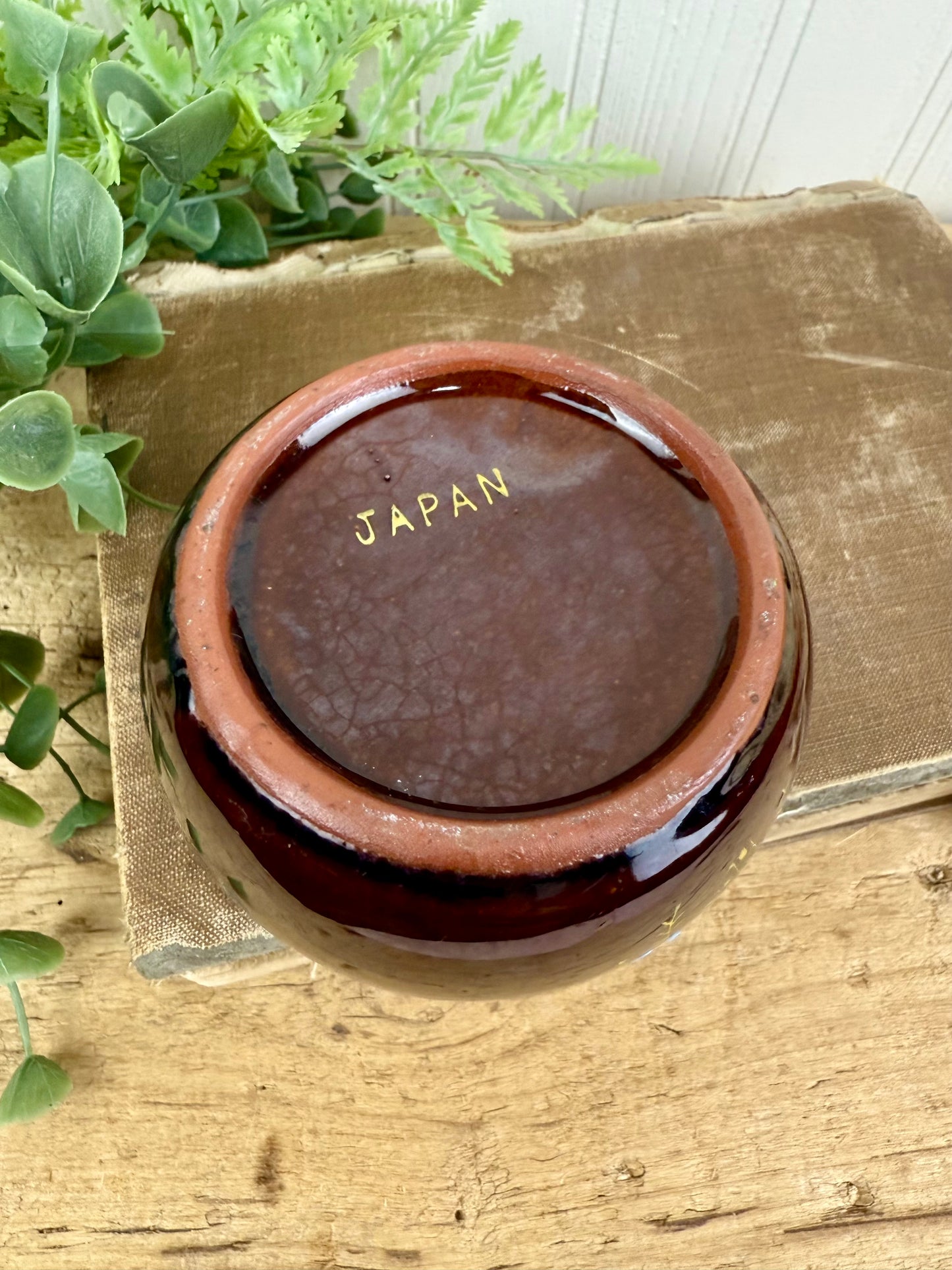 Vintage Japanese Moriage Redware Hand Painted Bowl