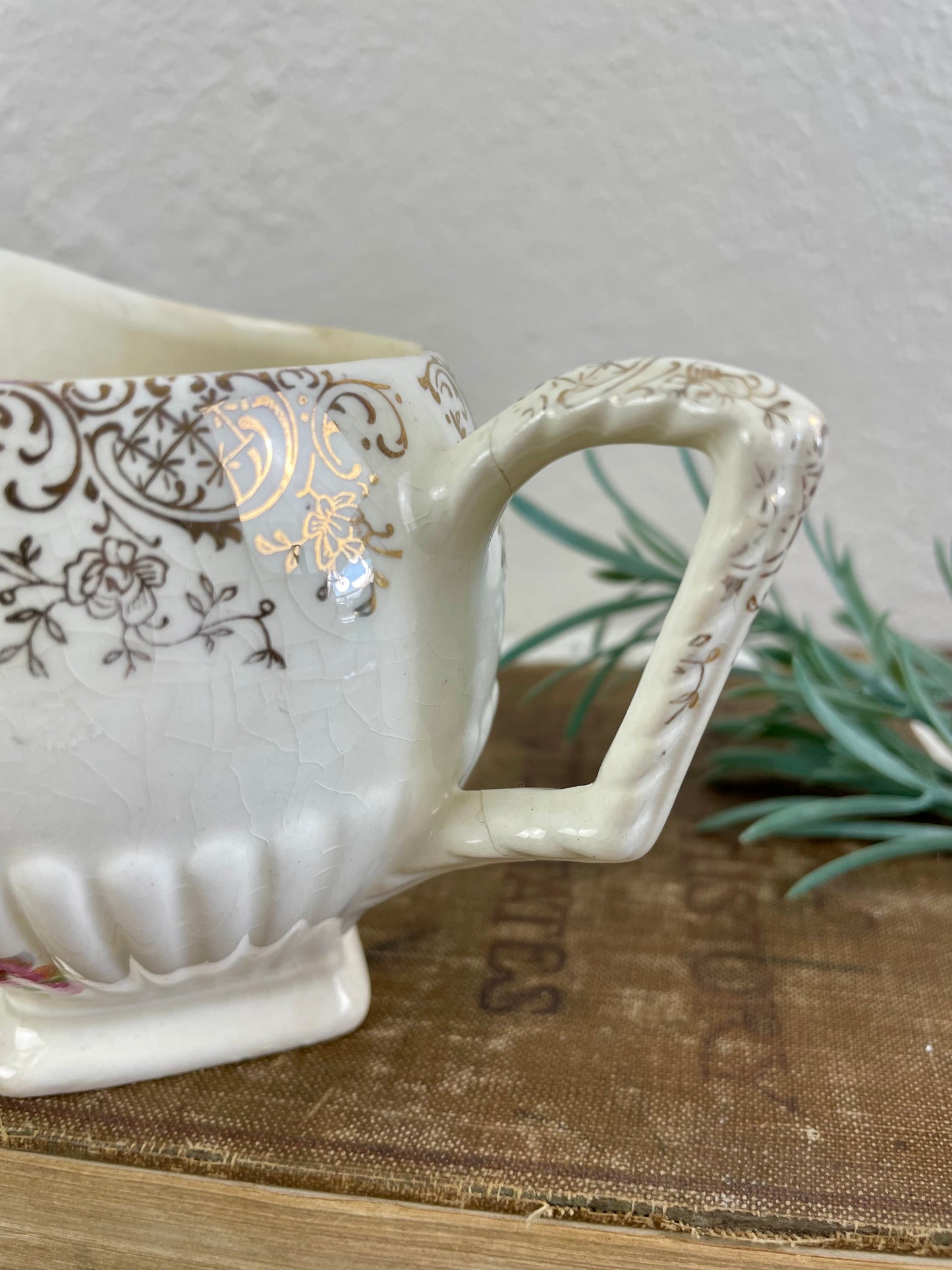 Vintage Porcelain China Creamer with Floral Pattern