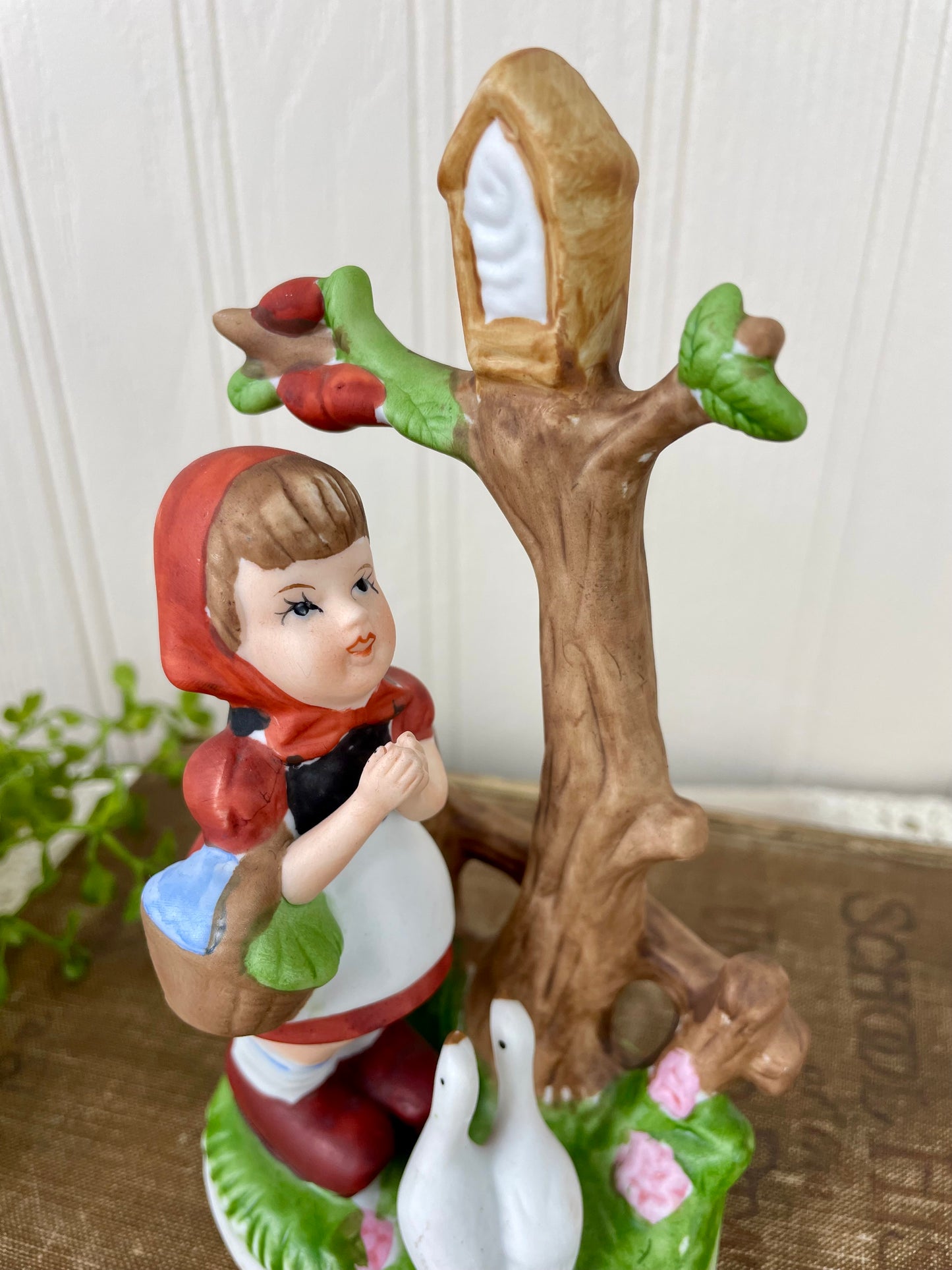 Vintage Mid-Century Ceramic Girl & Ducks Figurine