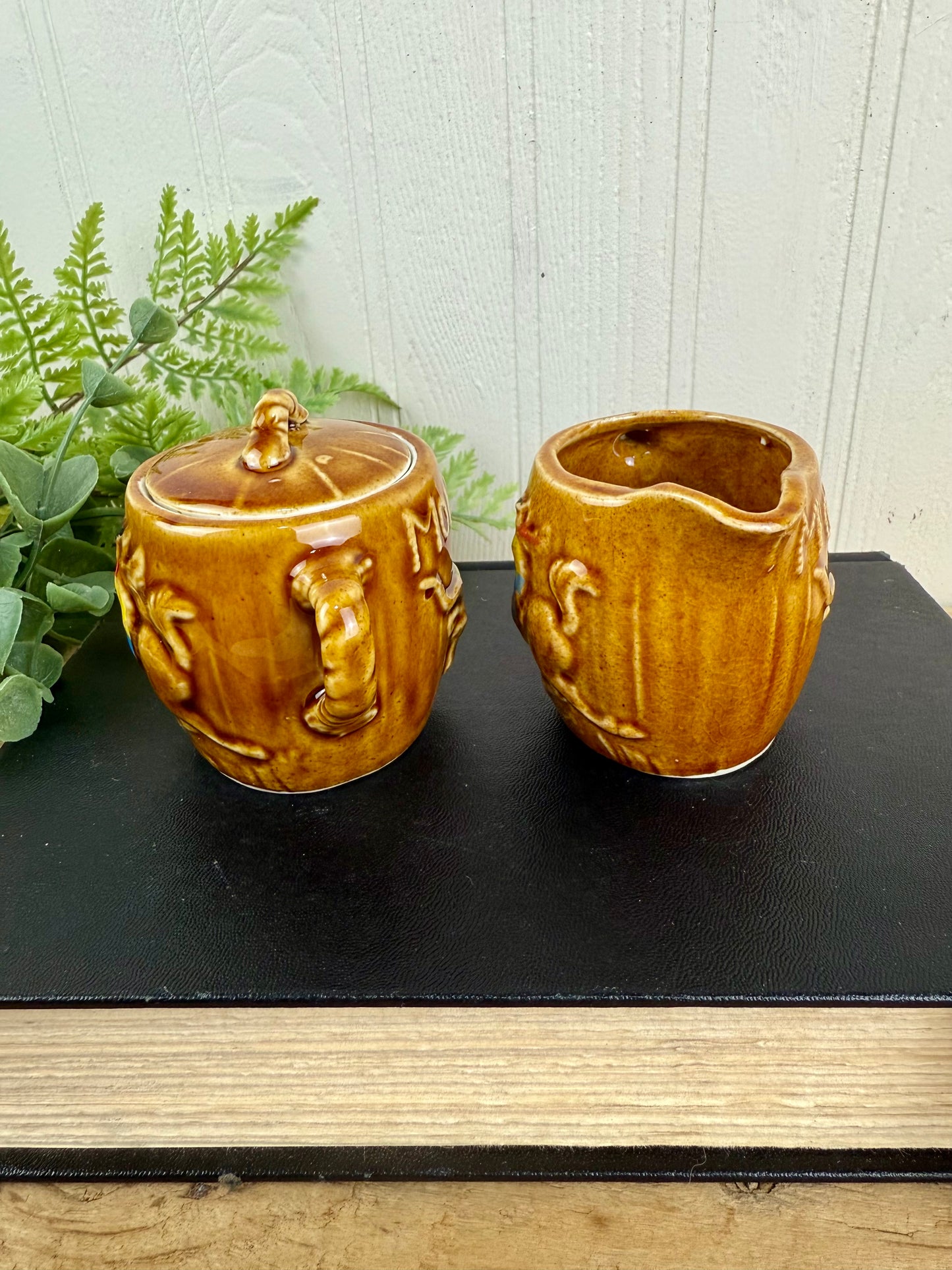 Vintage Porcelain Western Themed Sugar & Creamer Set