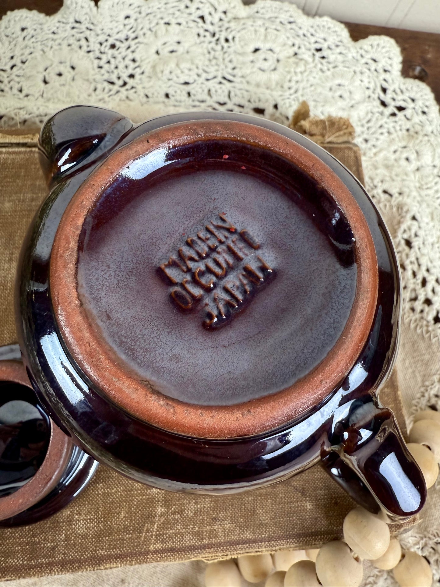 Vintage Japanese Dark Brown Ceramic Small Teapot