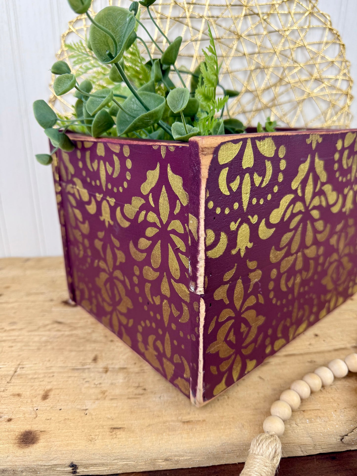 Handmade Reclaimed Wood Purple Box with Gold Details