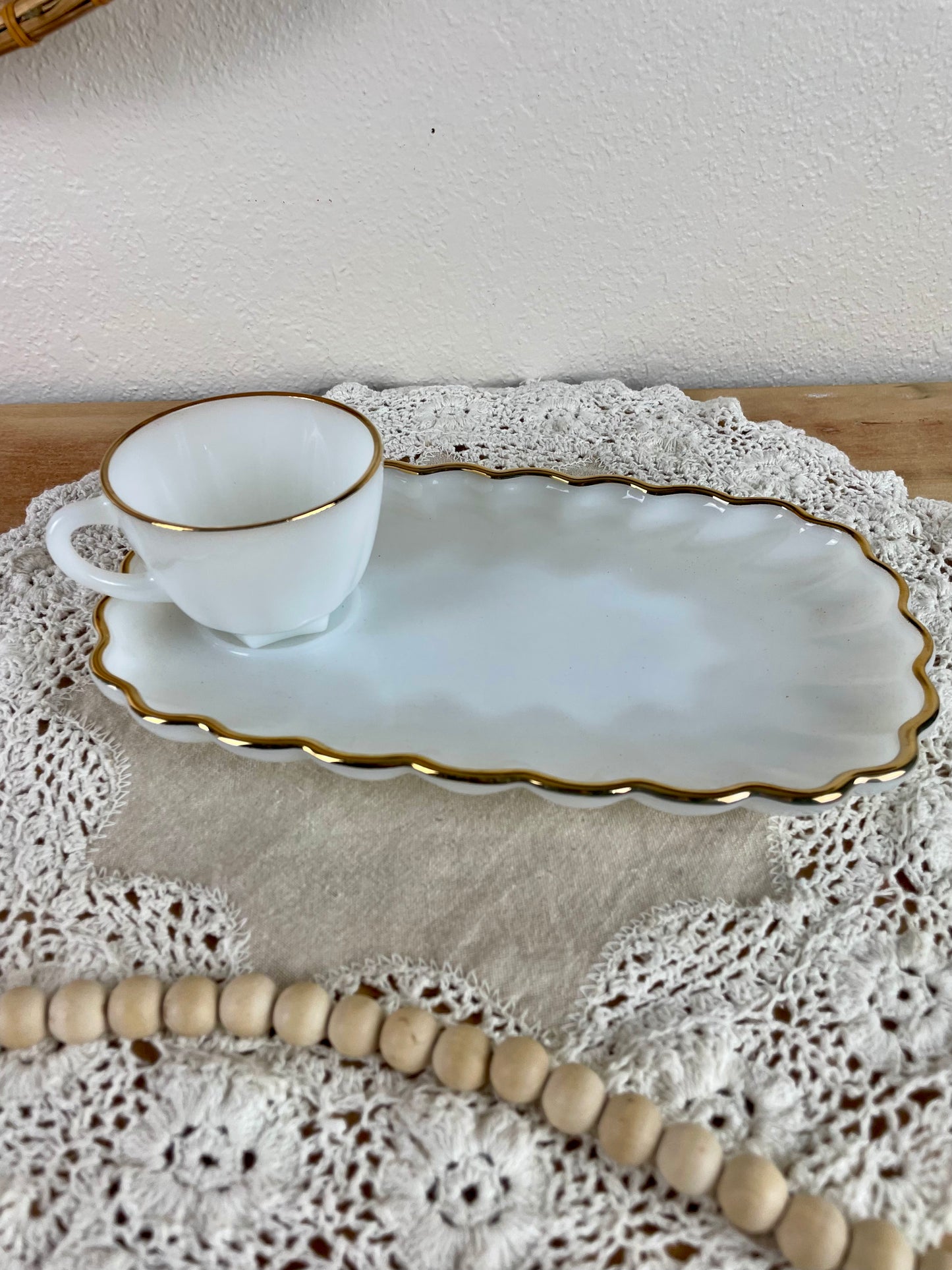 Vintage Anchor Hocking White Milk Glass 8-Piece Snack Set