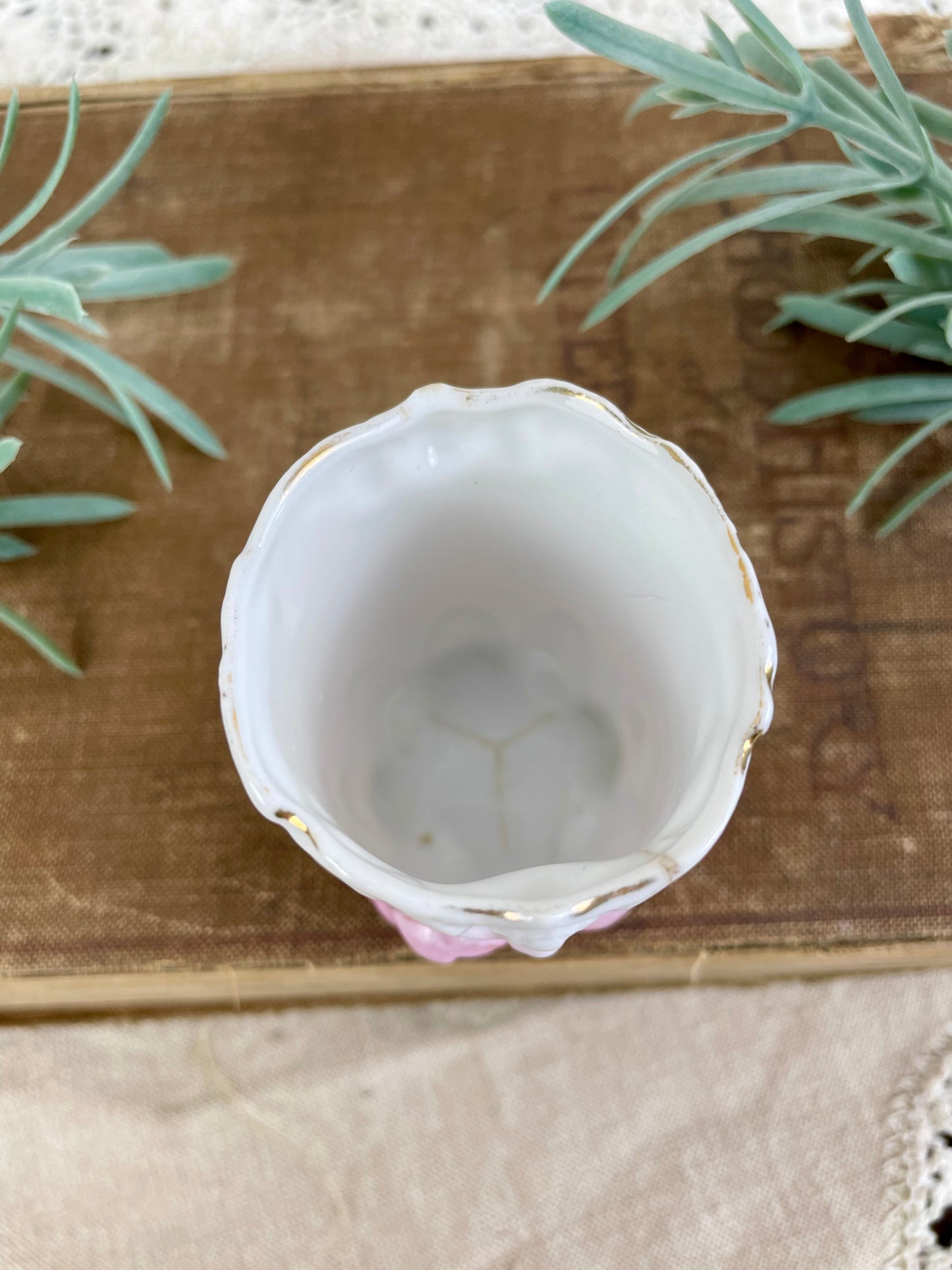 Vintage Pink & White Ombré Porcelain Toothpick Holder