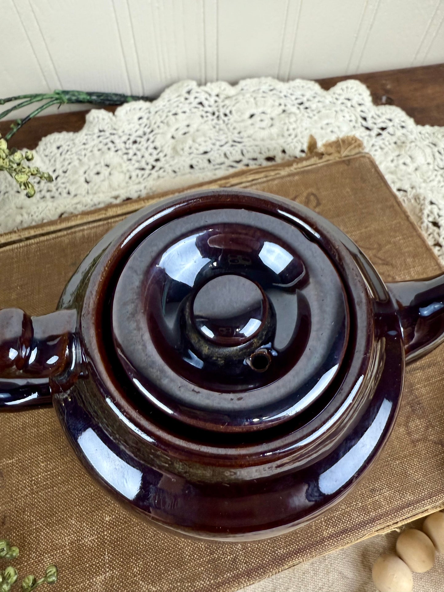 Vintage Japanese Dark Brown Ceramic Small Teapot